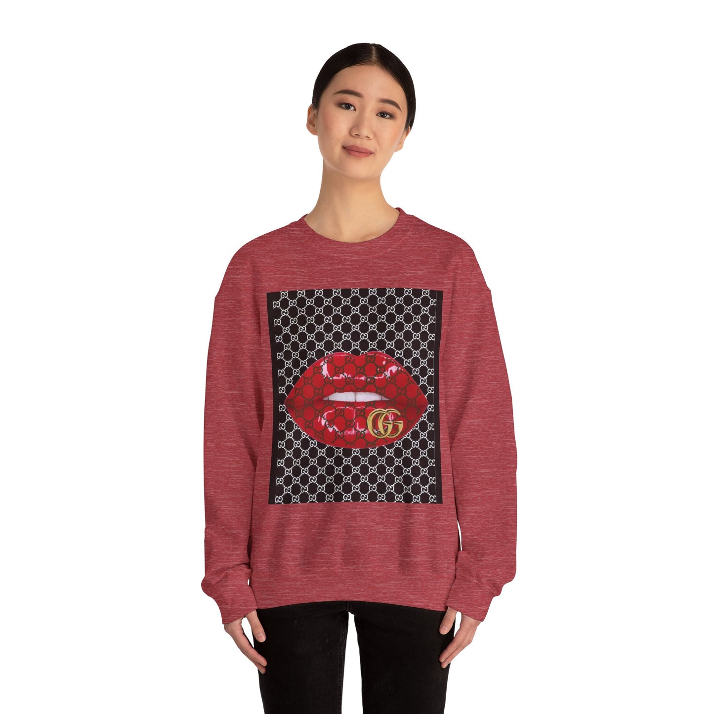 Trendy Unisex Graphic Crewneck Sweatshirt with Lip Design