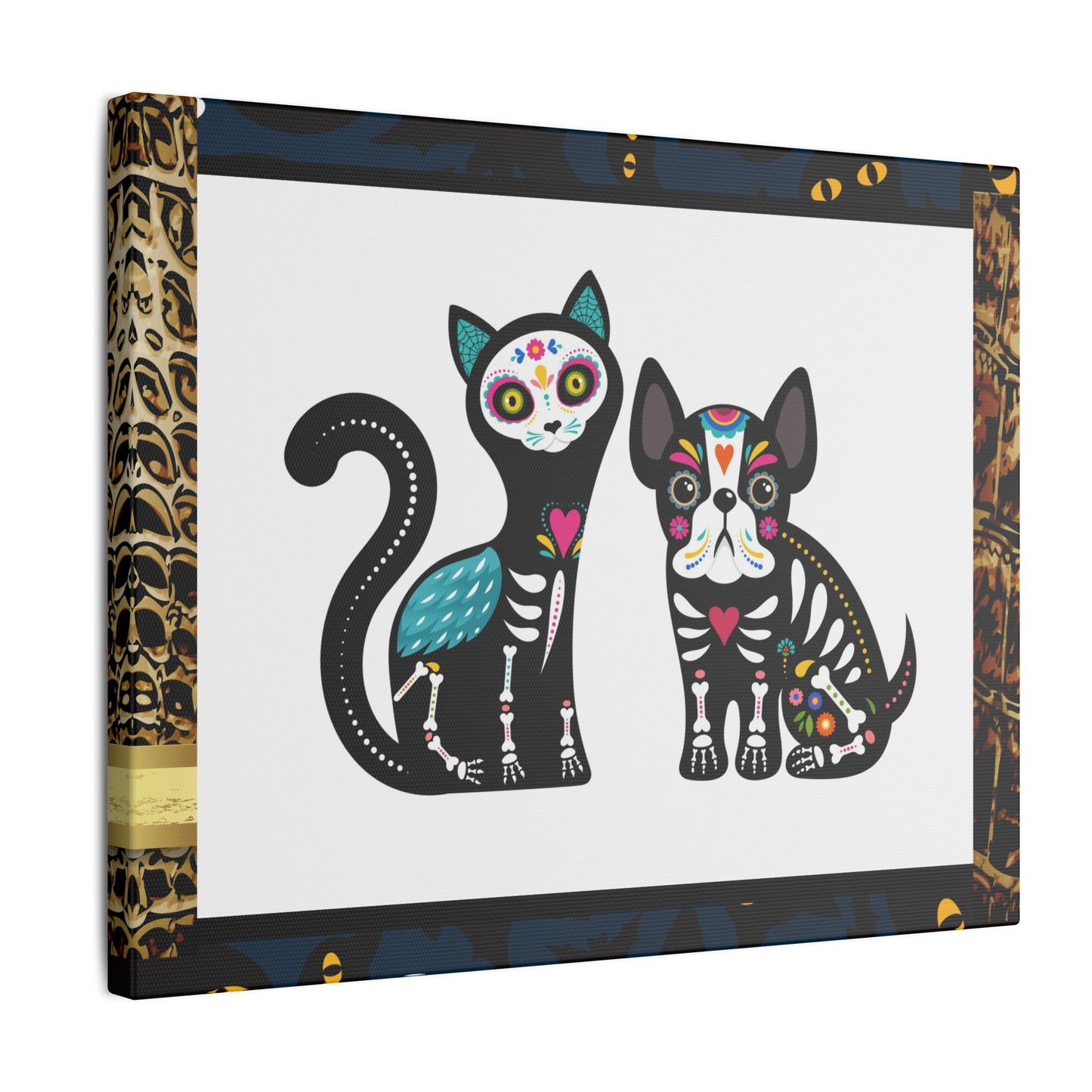 Day of the Dead Pet Canvas Art - Colorful Cat and Dog Wall Decor