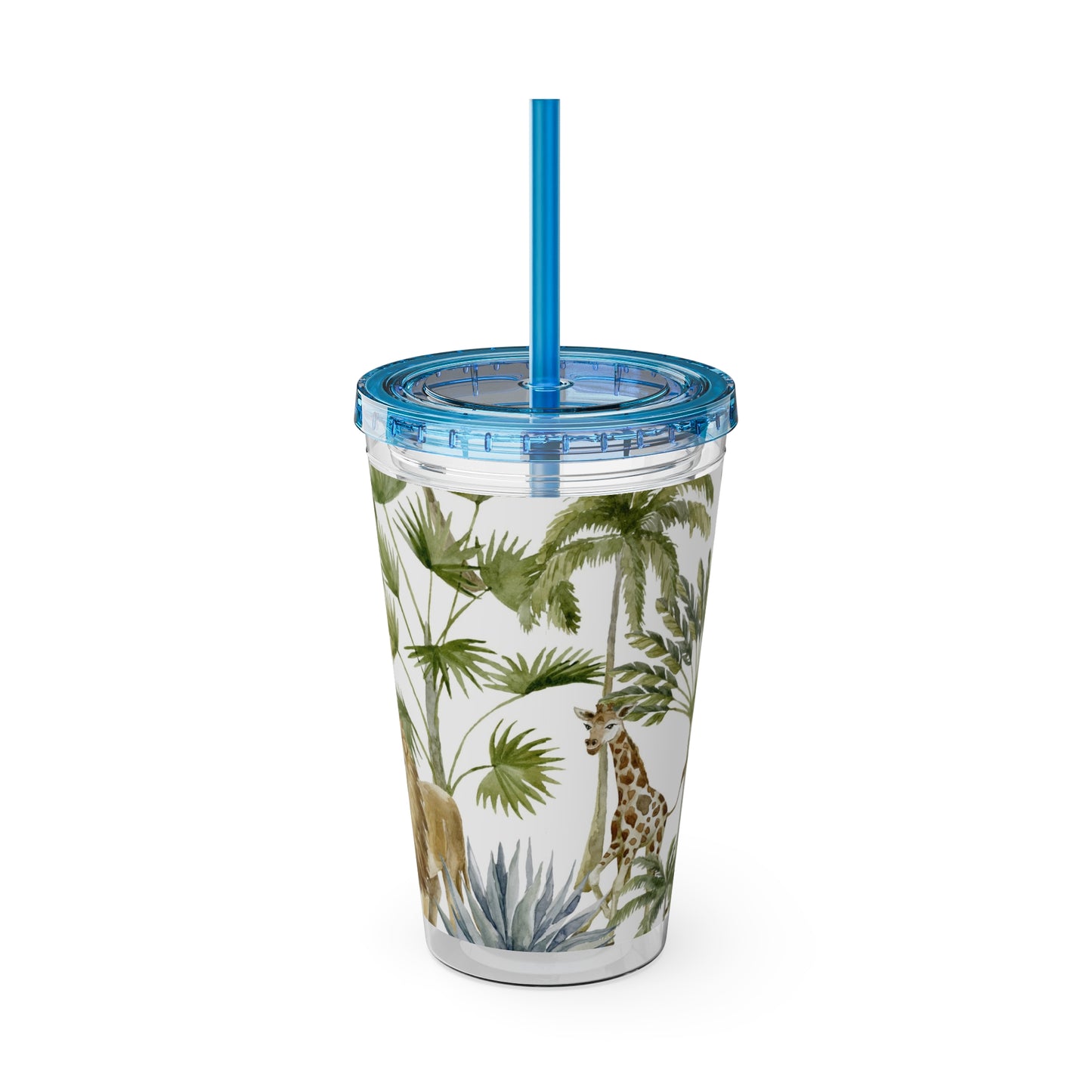 Sunsplash Jungle Tumbler with Straw - 16oz Tropical Wildlife Drinkware