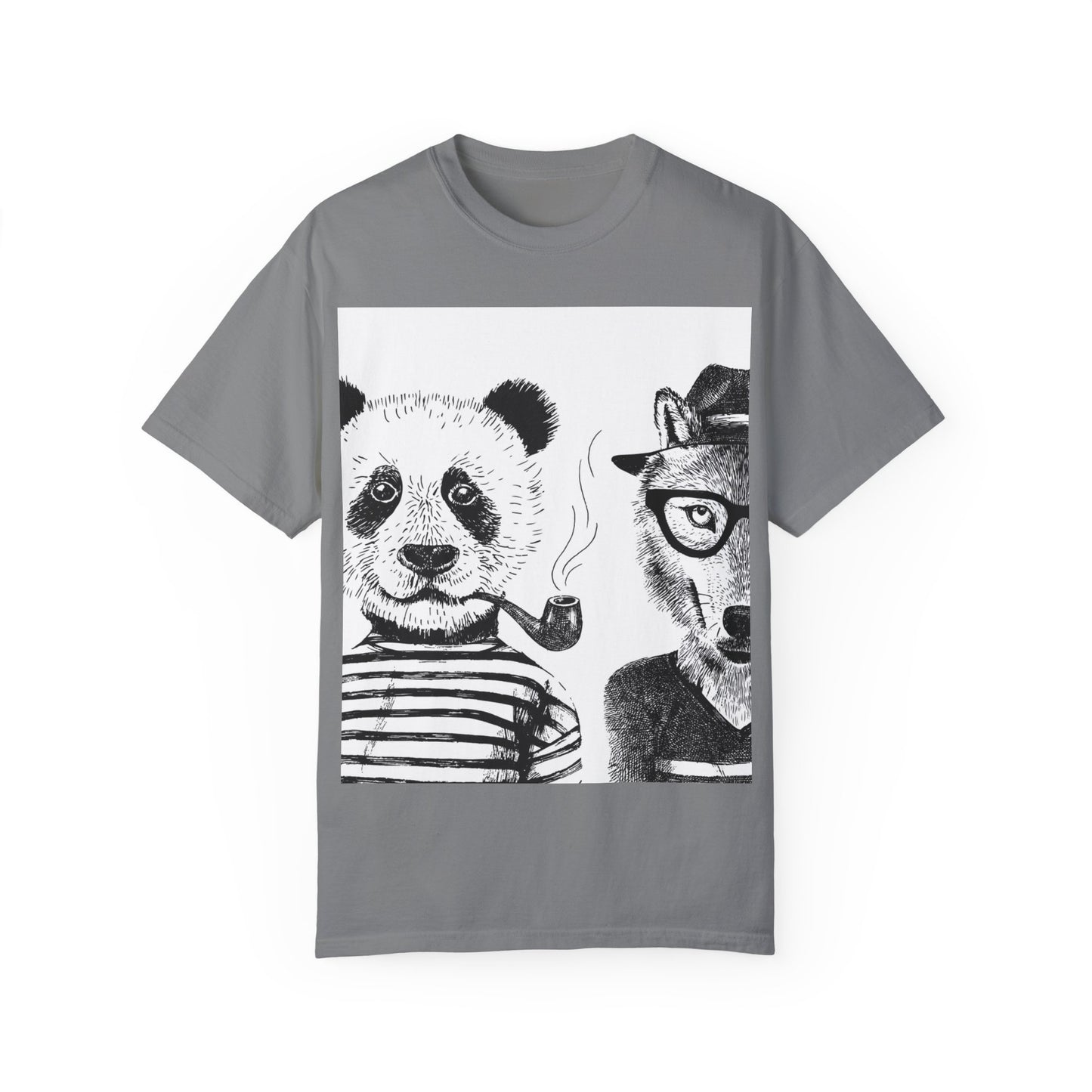 Whimsical Animal Friends T-Shirt - Stylish Panda & Wolf Design