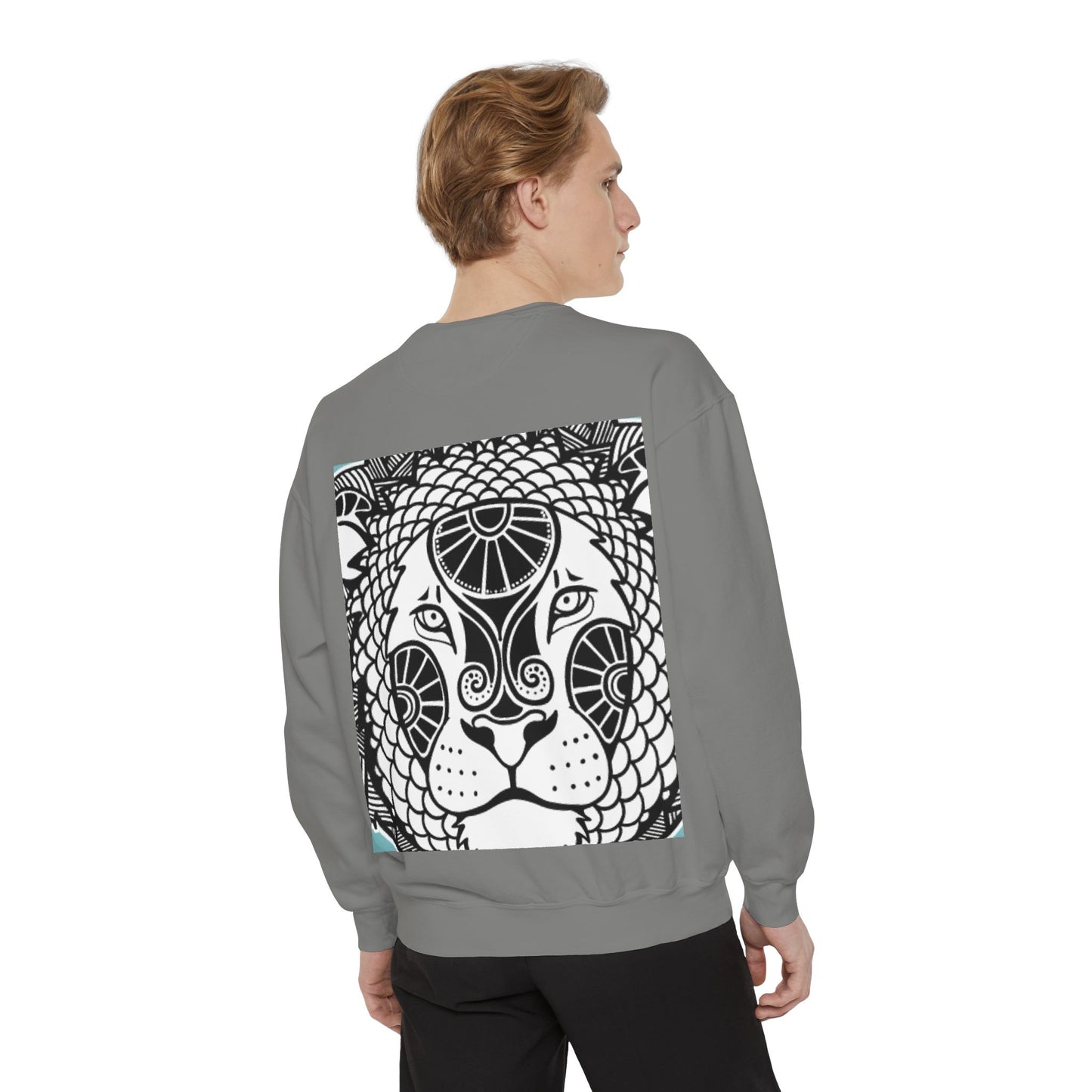 Bohemian Lion Unisex Garment-Dyed Sweatshirt - Cozy & Stylish Animal Graphic Tee for Nature Lovers