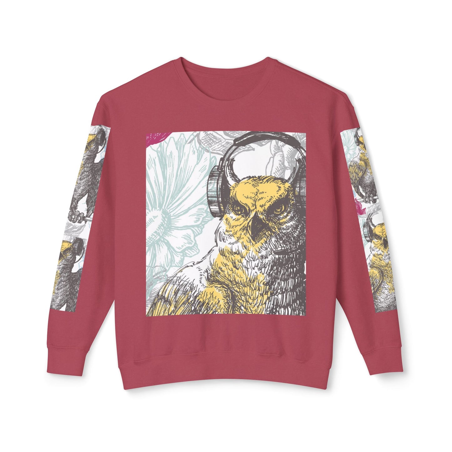 Music Lover's Owl Graphic Crewneck Sweatshirt - Unisex Lightweight Design