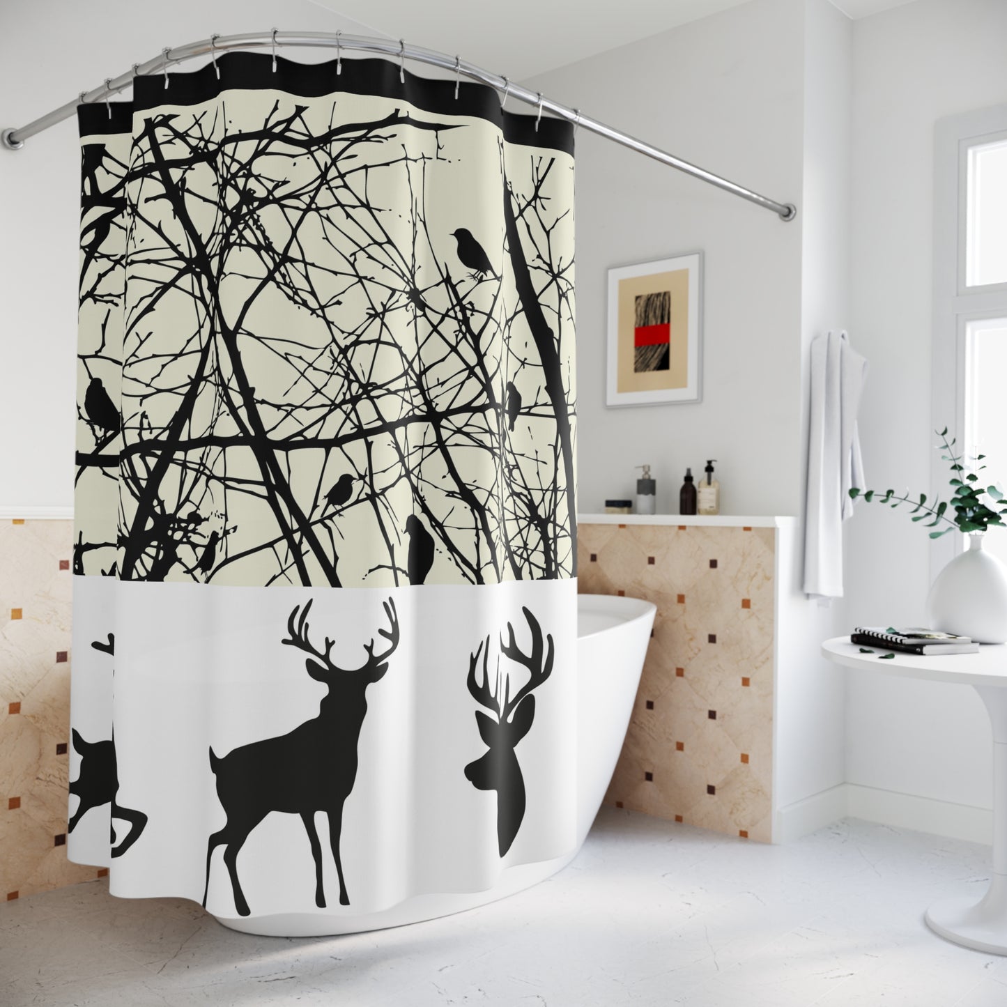 Nature Silhouette Shower Curtain - Rustic Wildlife Decor for Home