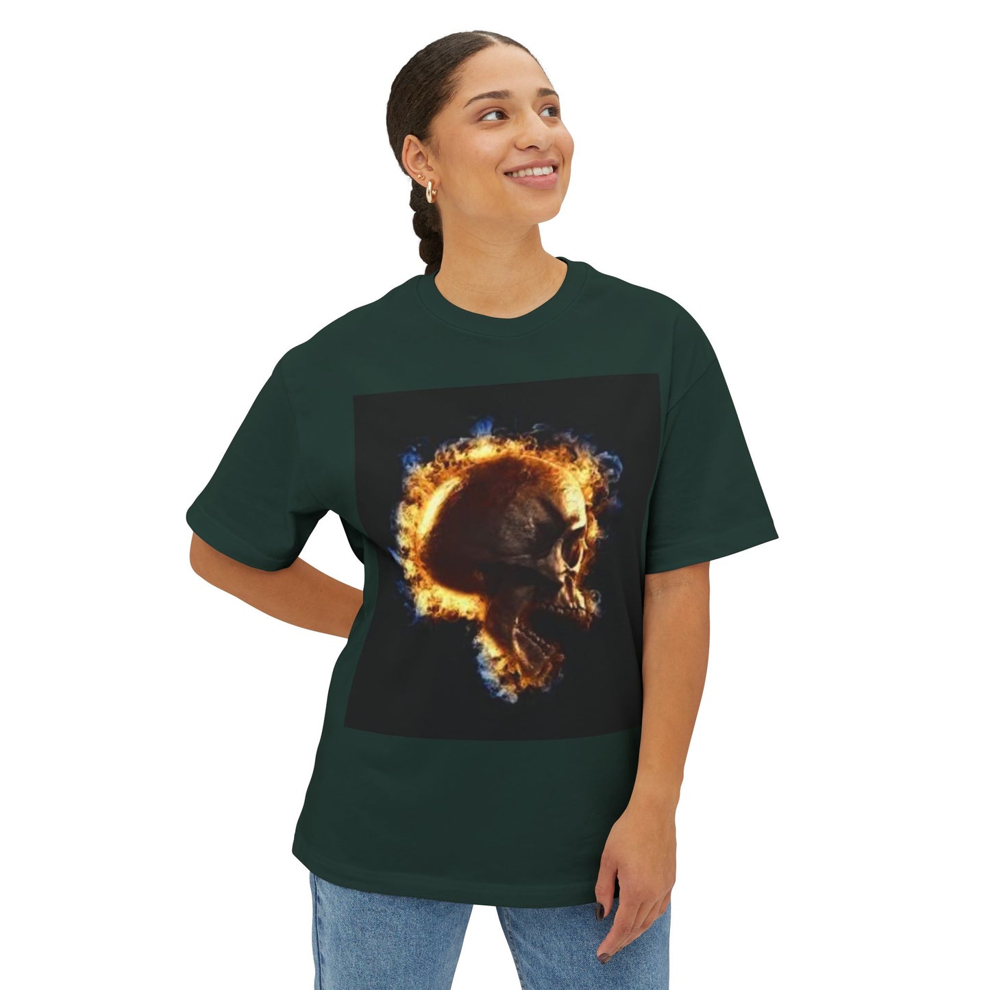 Burning Skull Oversized Boxy Tee - Unisex Graphic Tee for Bold Fashion Enthusiasts