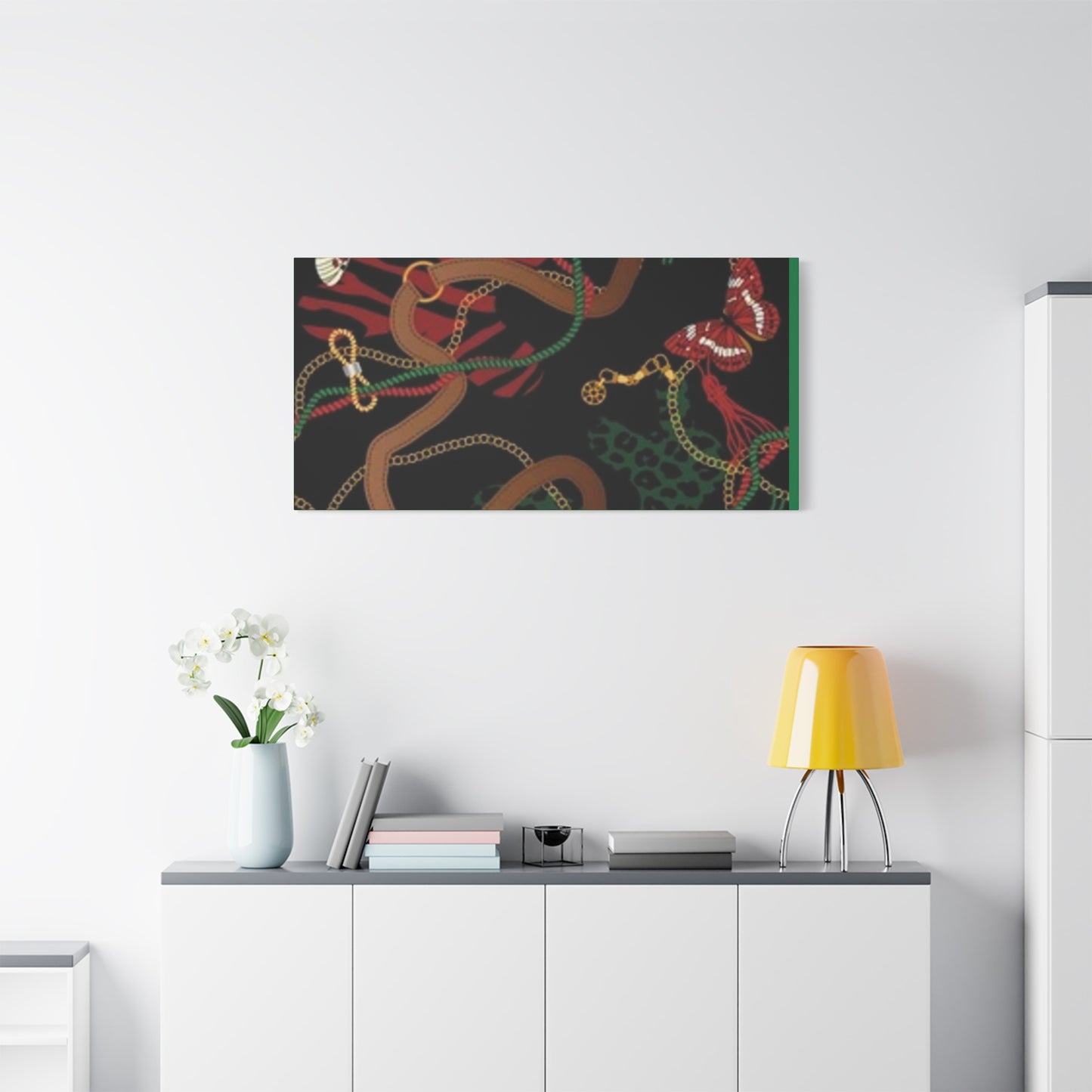 Elegant Matte Canvas Wall Art - Unique Mixed Pattern with Butterflies & Chains