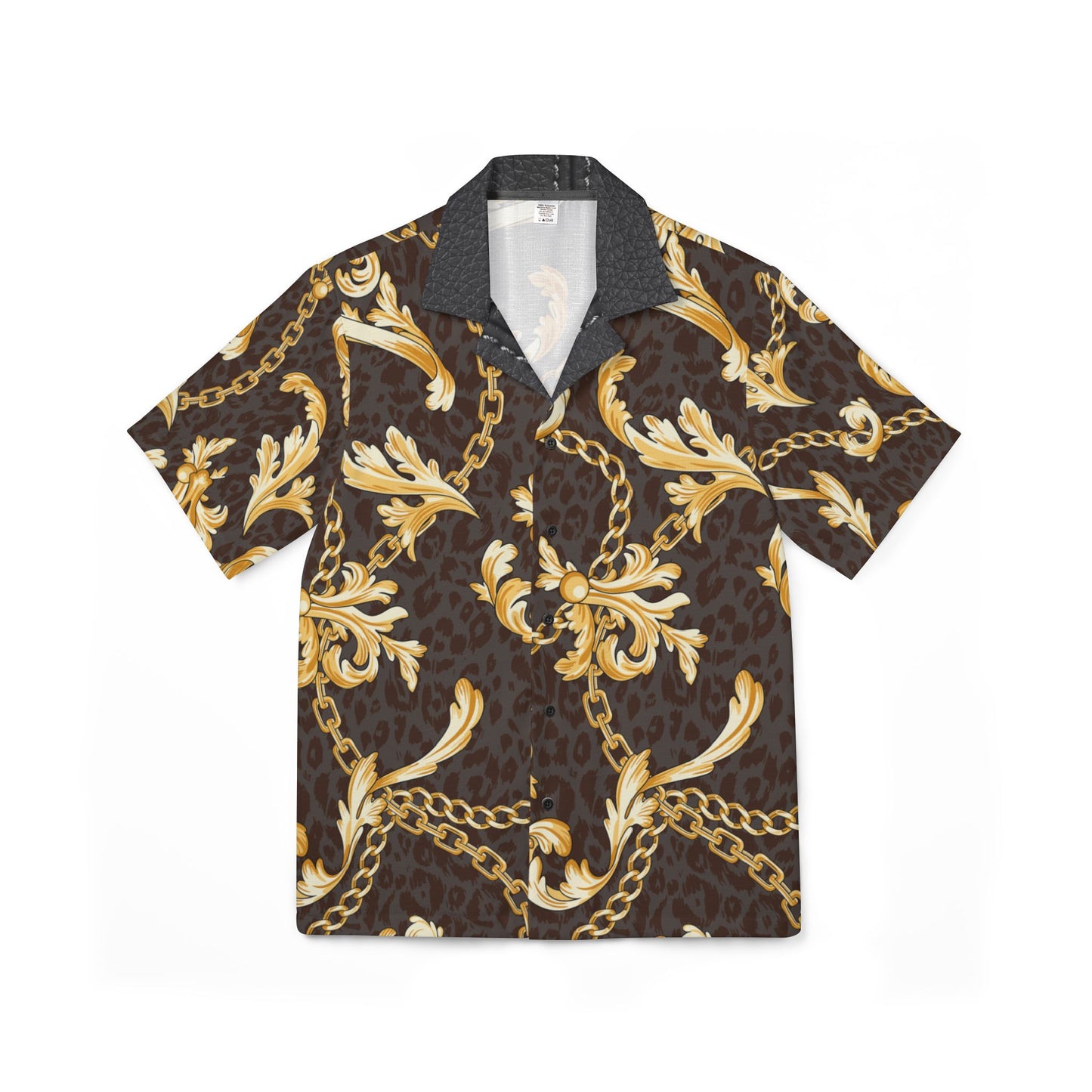 Men's Luxurious Hawaiian Camp Shirt - Gold Chain Pattern for Summer Style