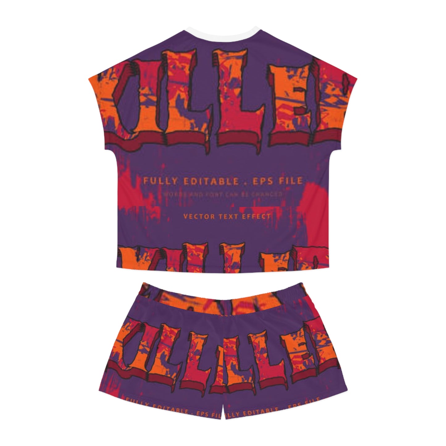 Vibrant Graphic Women’s Short Pajama Set - Bold Text Design