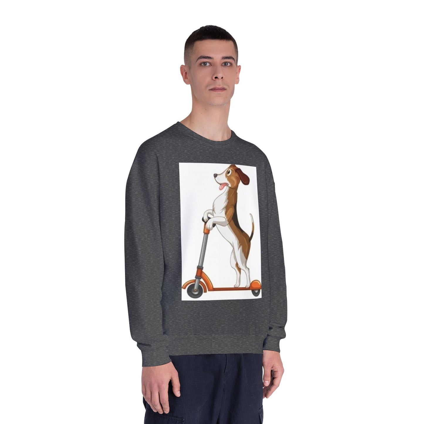 Dog Lover Crewneck Sweatshirt - Fun Beagle on Scooter Design