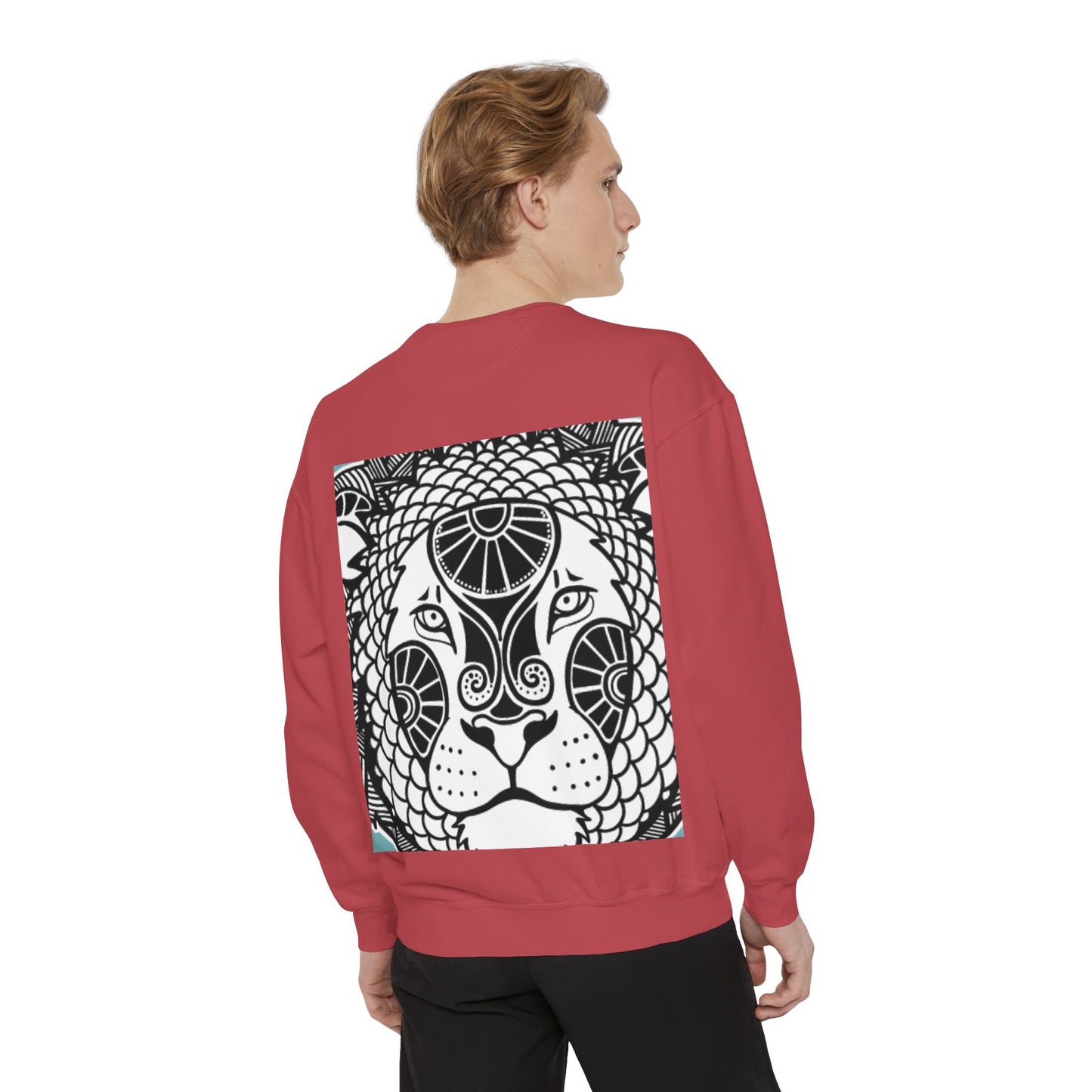 Bohemian Lion Unisex Garment-Dyed Sweatshirt - Cozy & Stylish Animal Graphic Tee for Nature Lovers