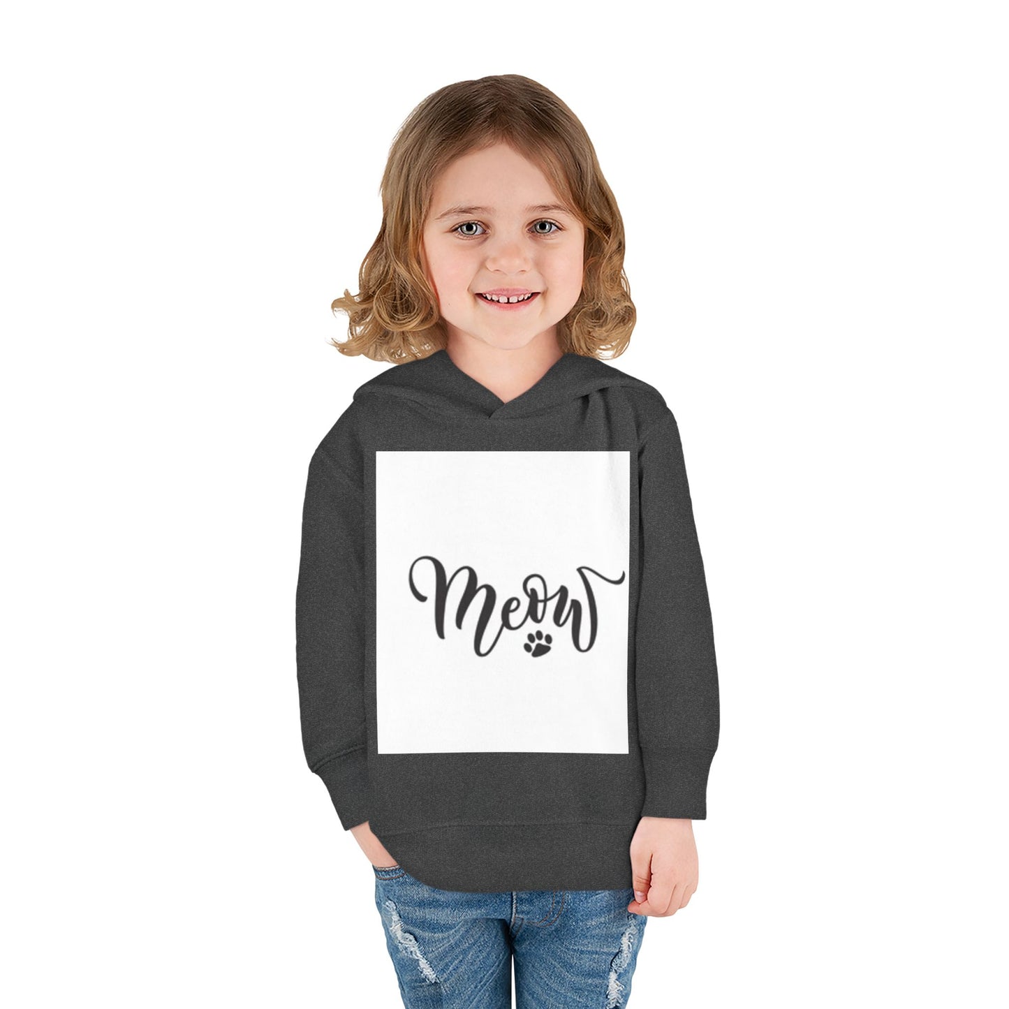 Cute Toddler Pullover Fleece Hoodie - 'Meow' Cat Design