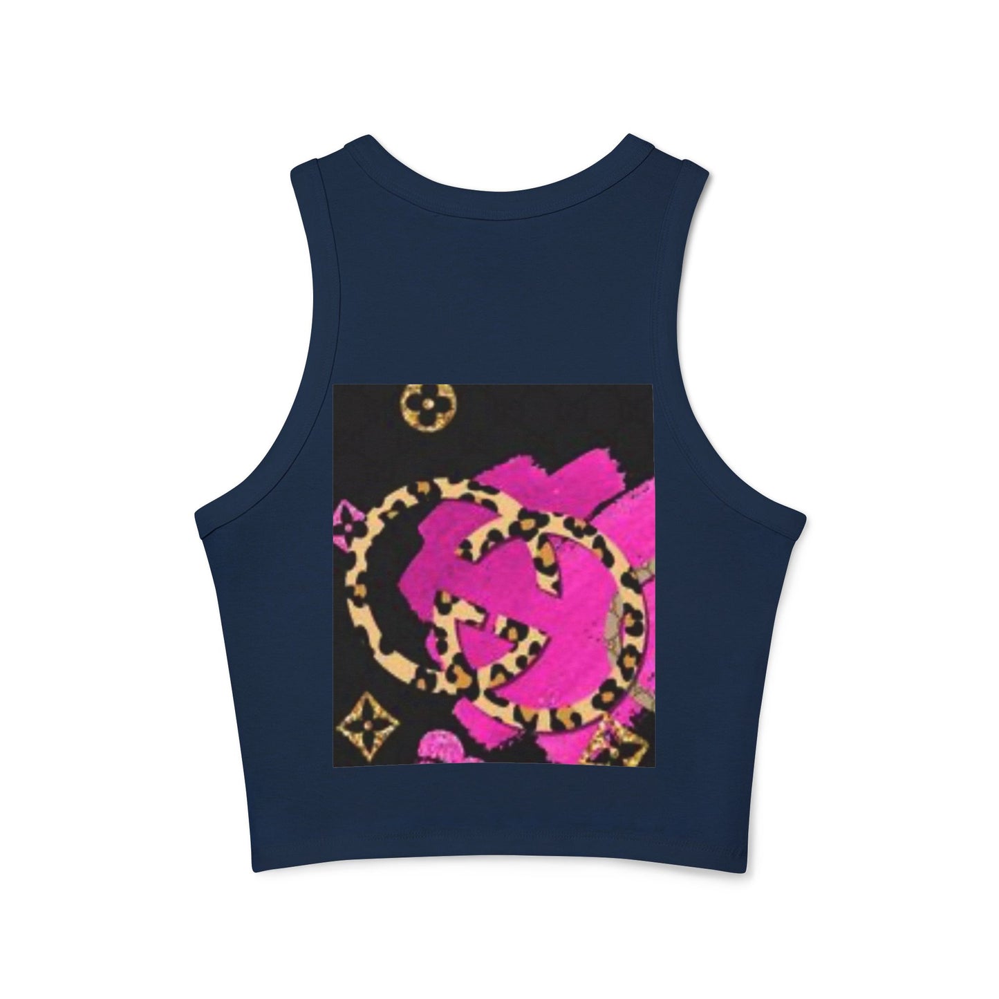 Chic Women's Micro Rib Racer Tank Top with Bold Graphic Print