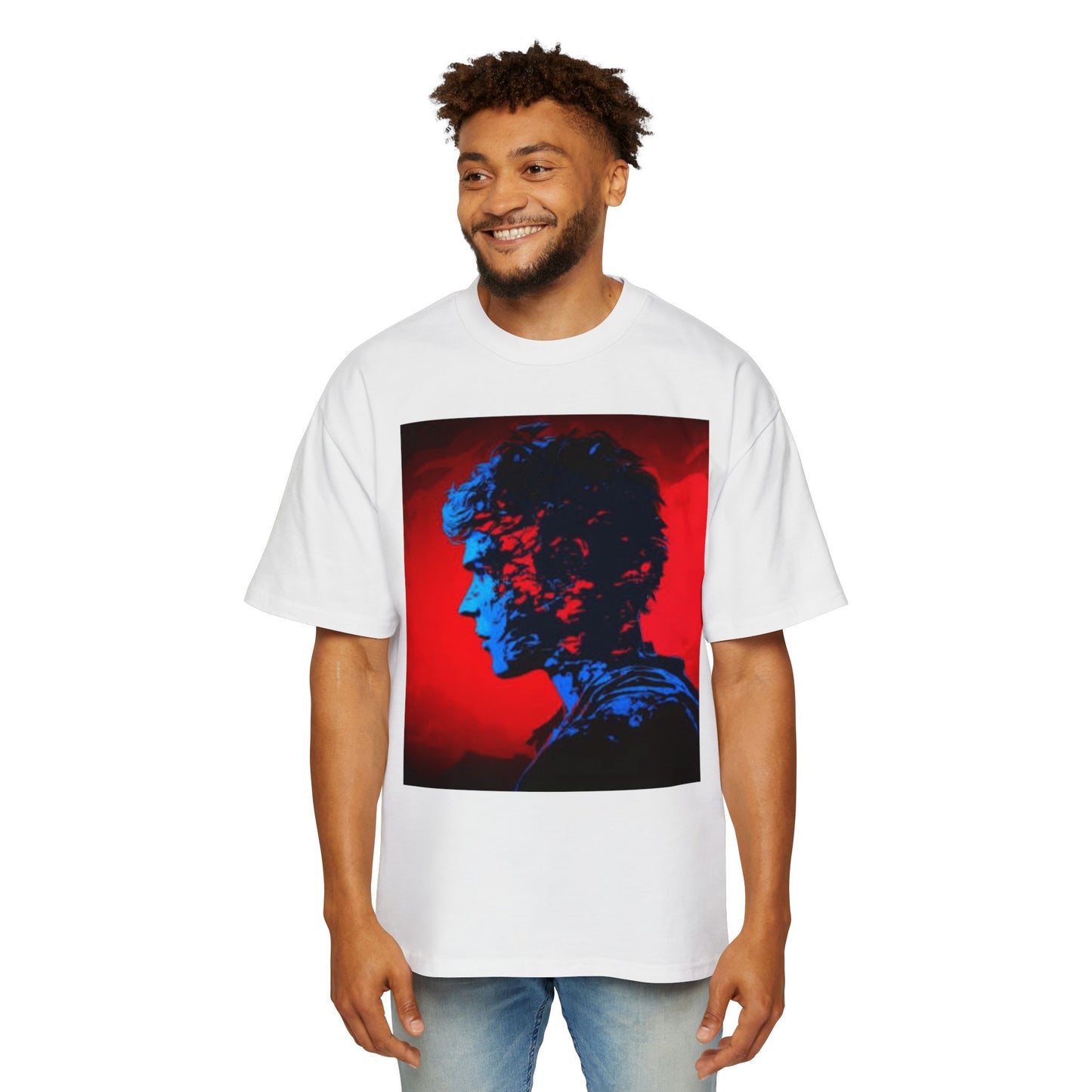 Men's Oversized Graphic Tee - Bold Artistic Profile Design