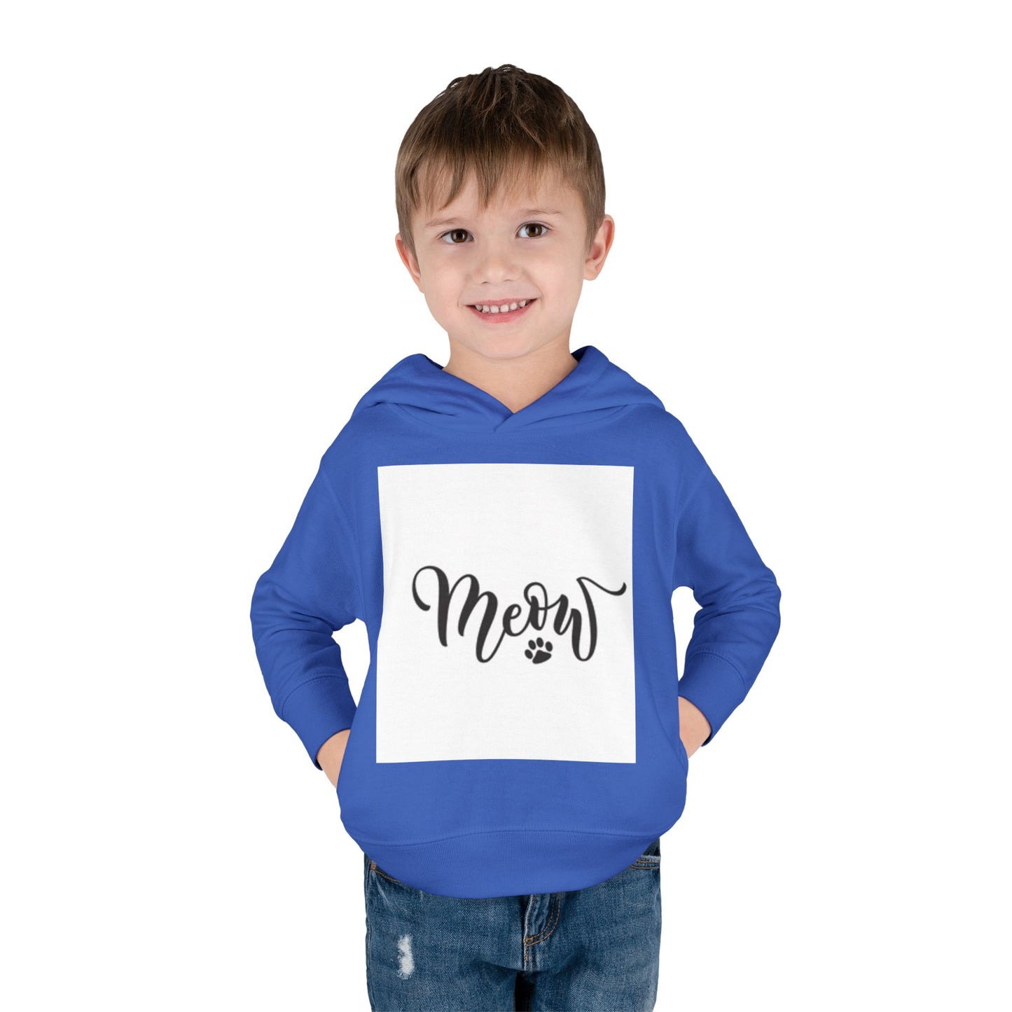 Cute Toddler Pullover Fleece Hoodie - 'Meow' Cat Design