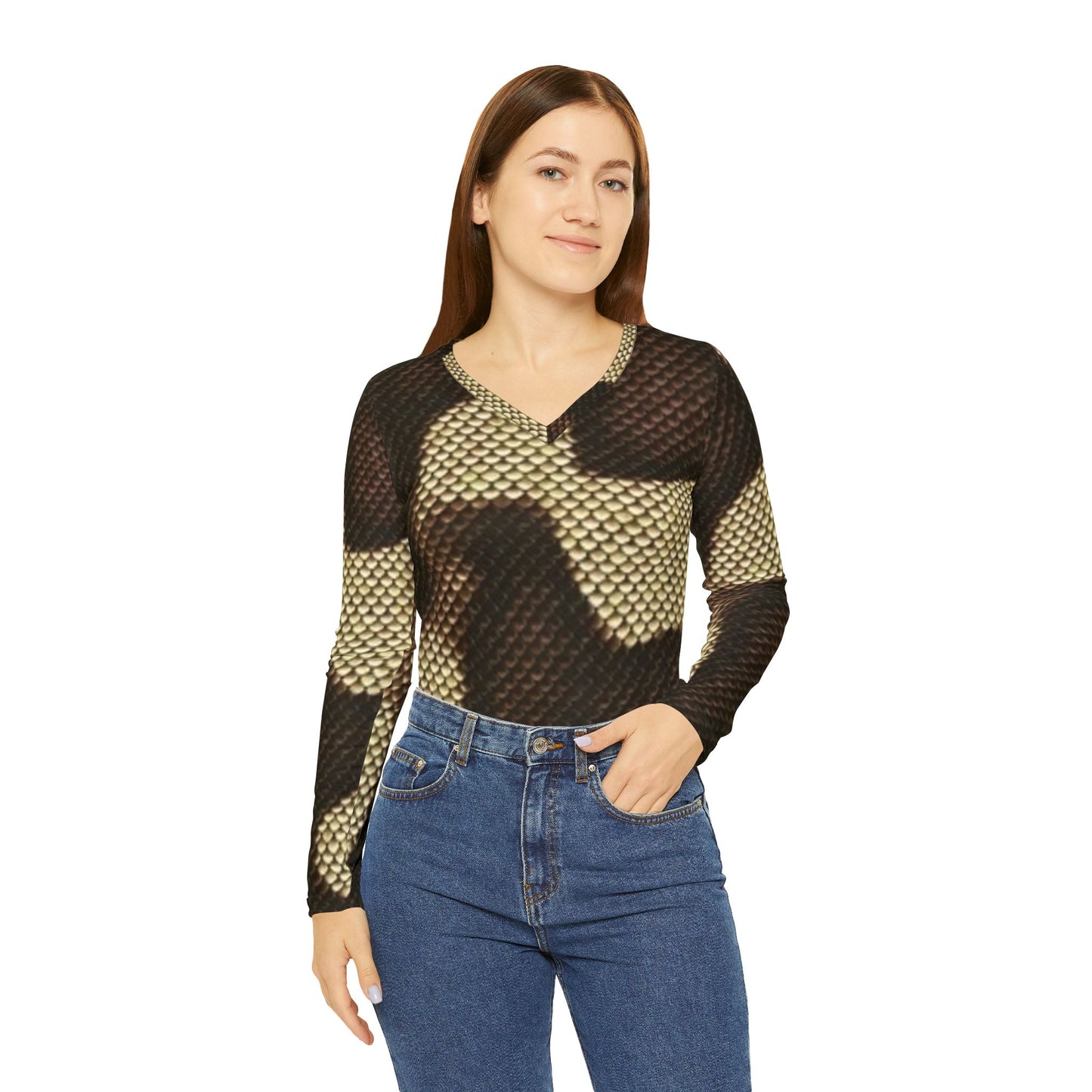 Stylish Women's Long Sleeve V-Neck Shirt - Trendy Camouflage Design
