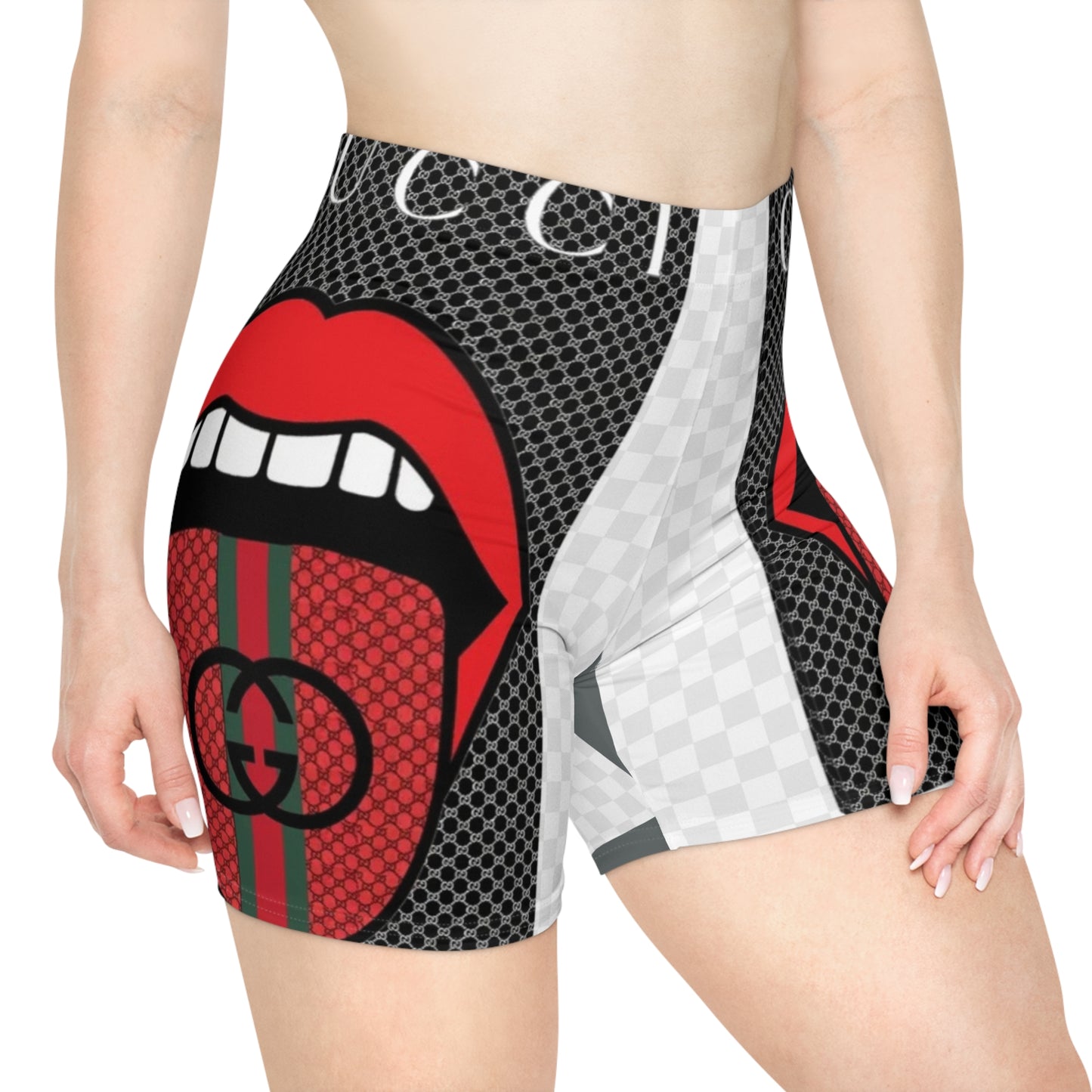 Trendy Women's Biker Shorts with Bold Lip Graphic