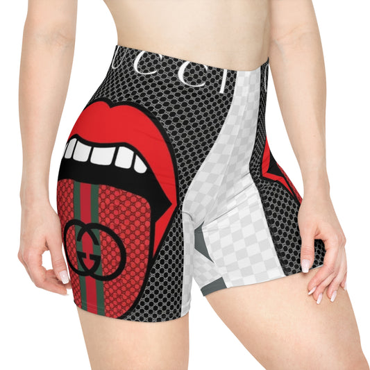 Trendy Women's Biker Shorts with Bold Lip Graphic