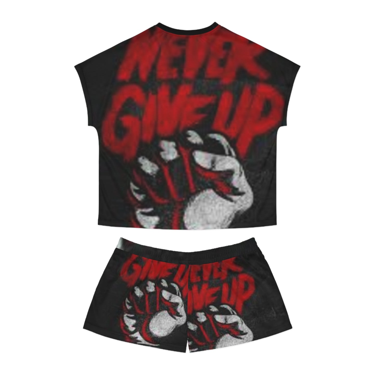 Women's Short Pajama Set - Never Give Up Motivational Sleepwear