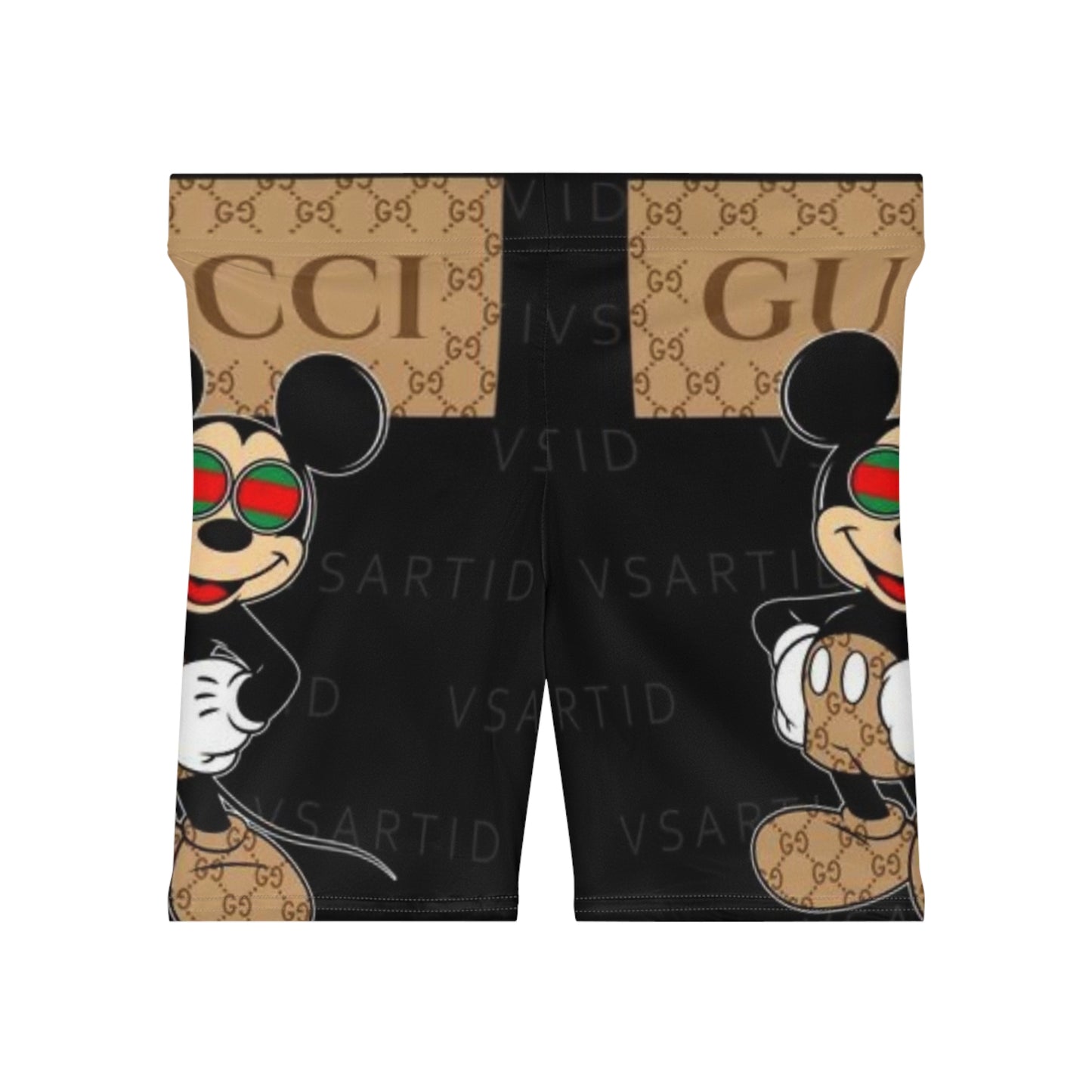Gucci-Inspired Women's Biker Shorts with Retro Mickey Mouse Design
