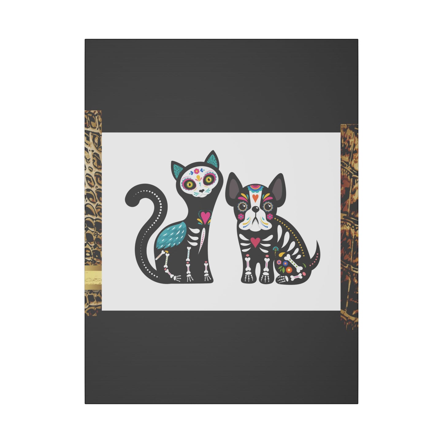 Day of the Dead Pet Canvas Art - Colorful Cat and Dog Wall Decor