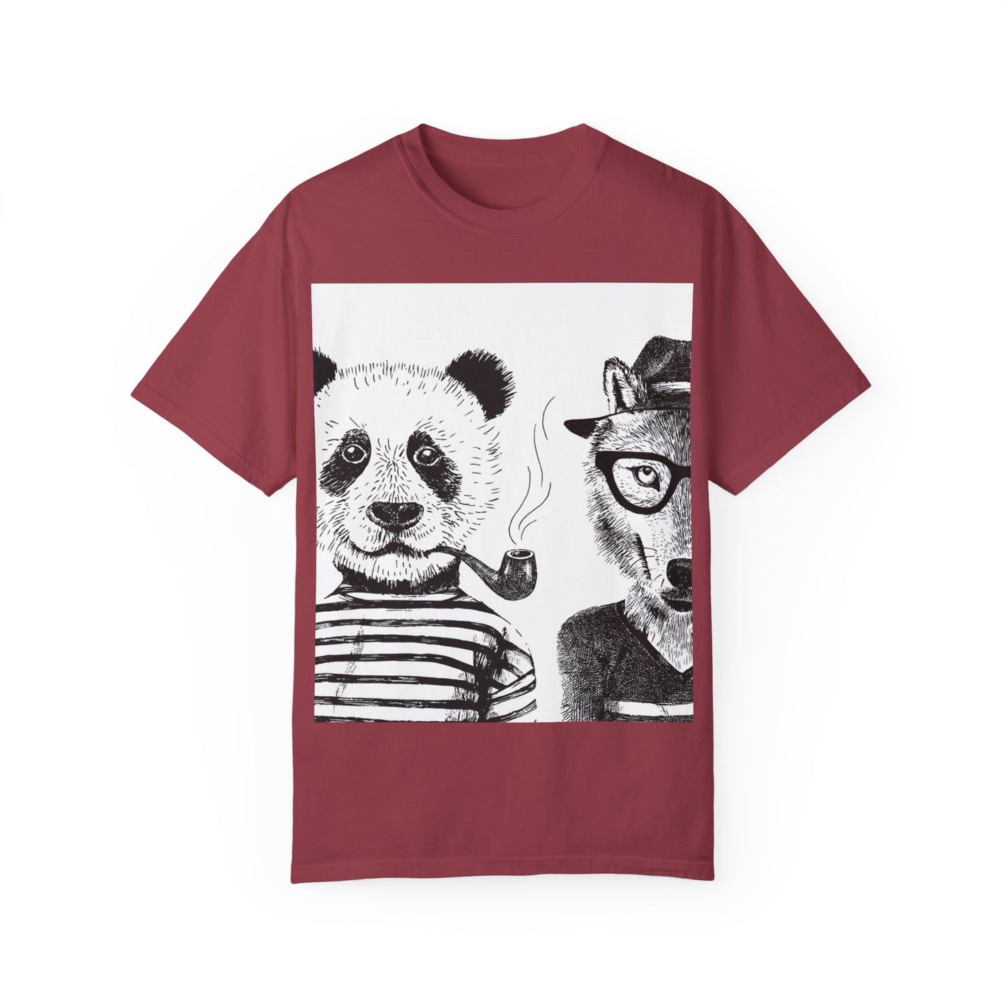 Whimsical Animal Friends T-Shirt - Stylish Panda & Wolf Design