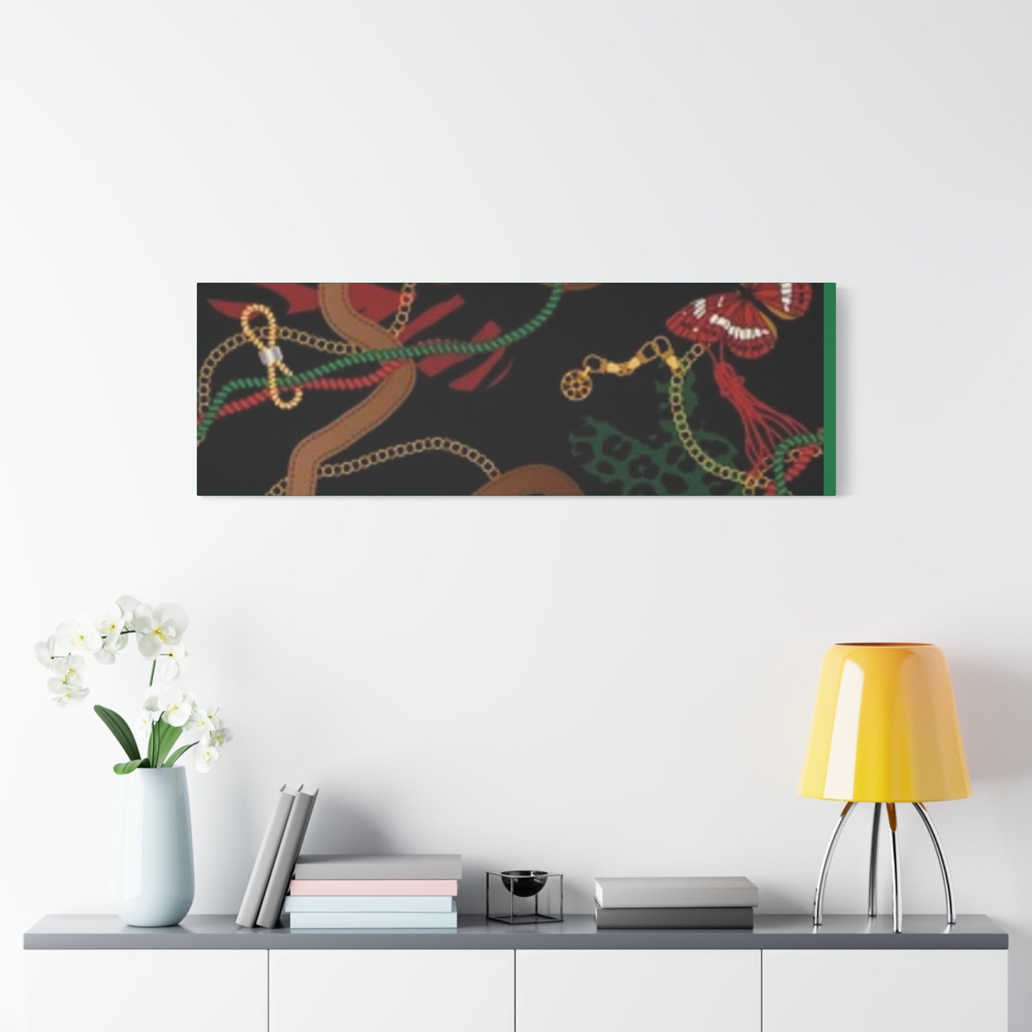 Elegant Matte Canvas Wall Art - Unique Mixed Pattern with Butterflies & Chains