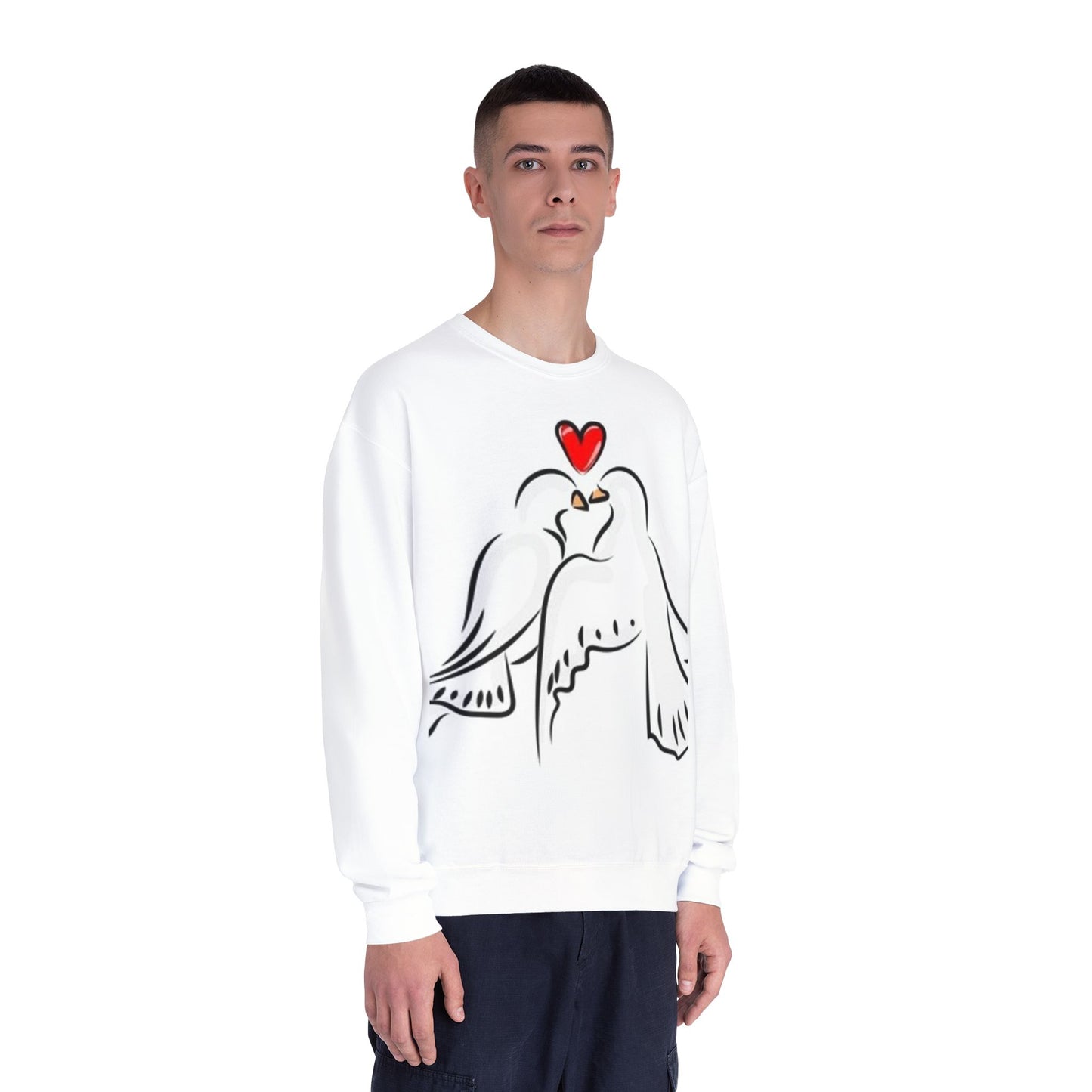Love Birds Crewneck Sweatshirt - Soft White Unisex Pullover for Couples