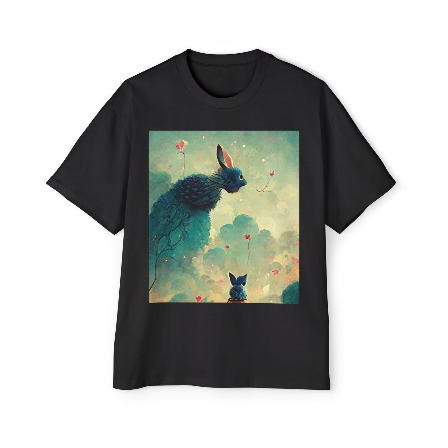 Whimsical Rabbit Oversized Tee for Men - Fantasy Art Shirt