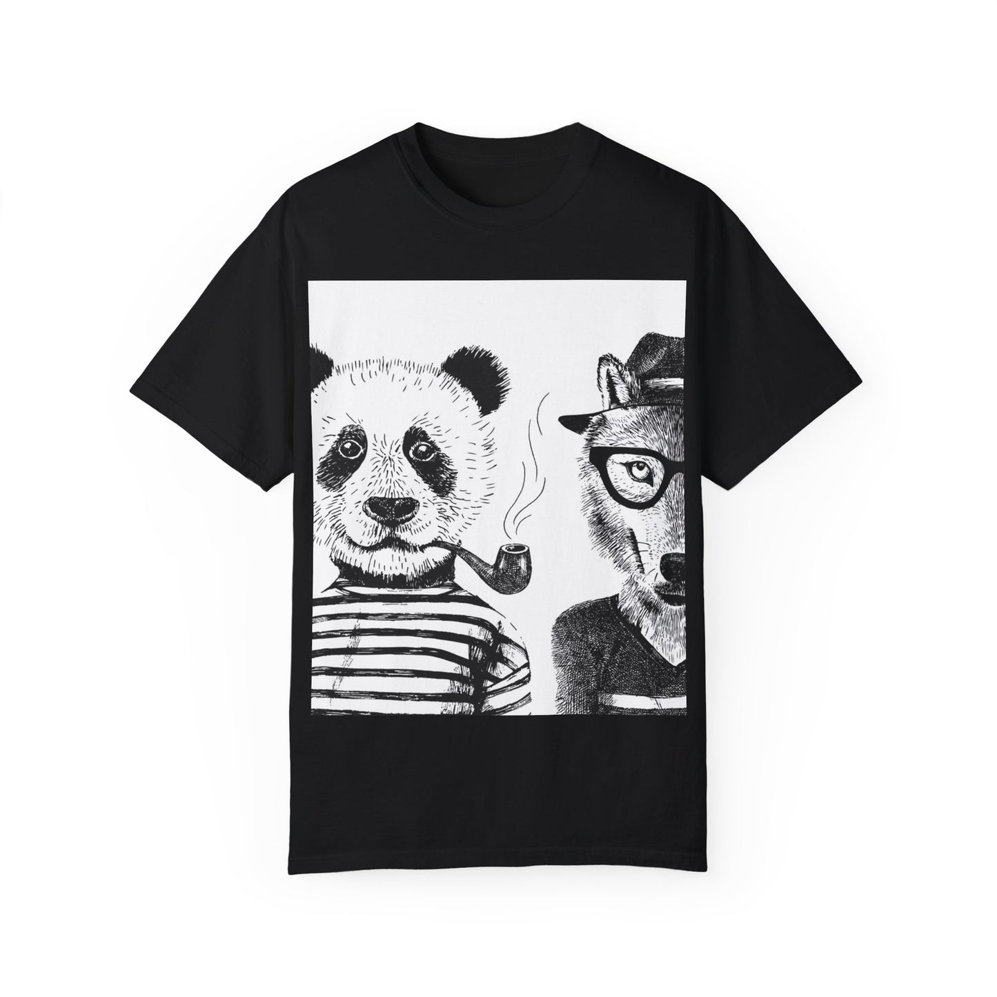 Whimsical Animal Friends T-Shirt - Stylish Panda & Wolf Design