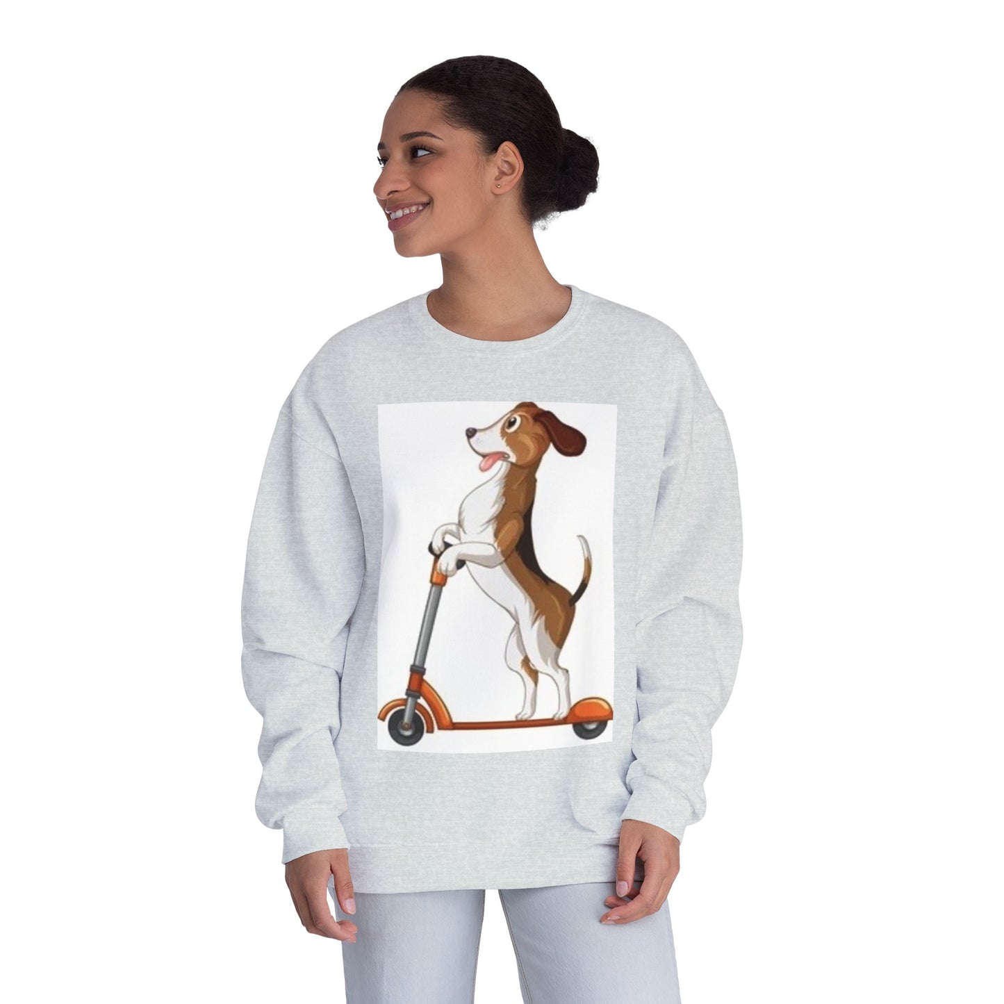 Dog Lover Crewneck Sweatshirt - Fun Beagle on Scooter Design