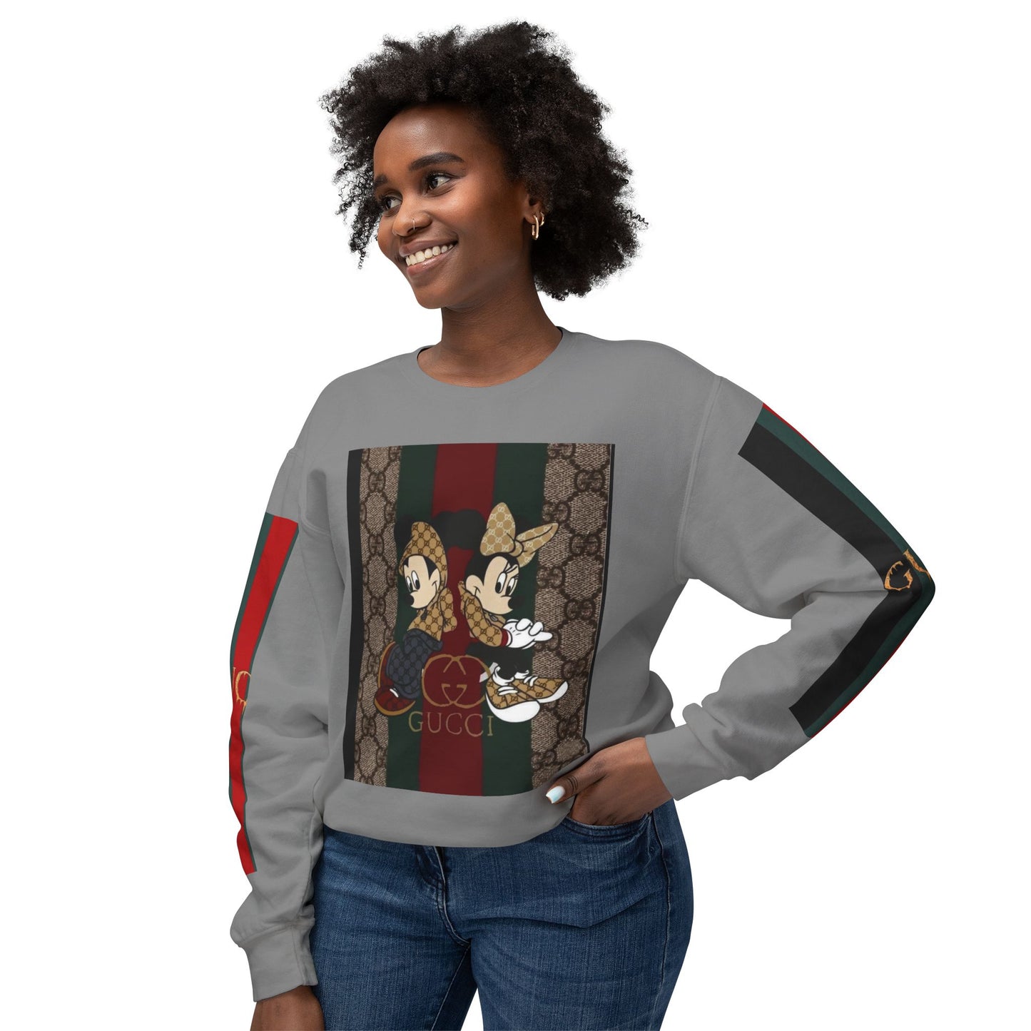 Gucci Inspired Unisex Crewneck Sweatshirt with Mickey & Minnie Design