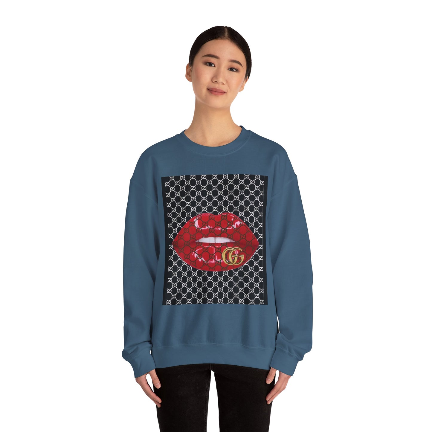 Trendy Unisex Graphic Crewneck Sweatshirt with Lip Design