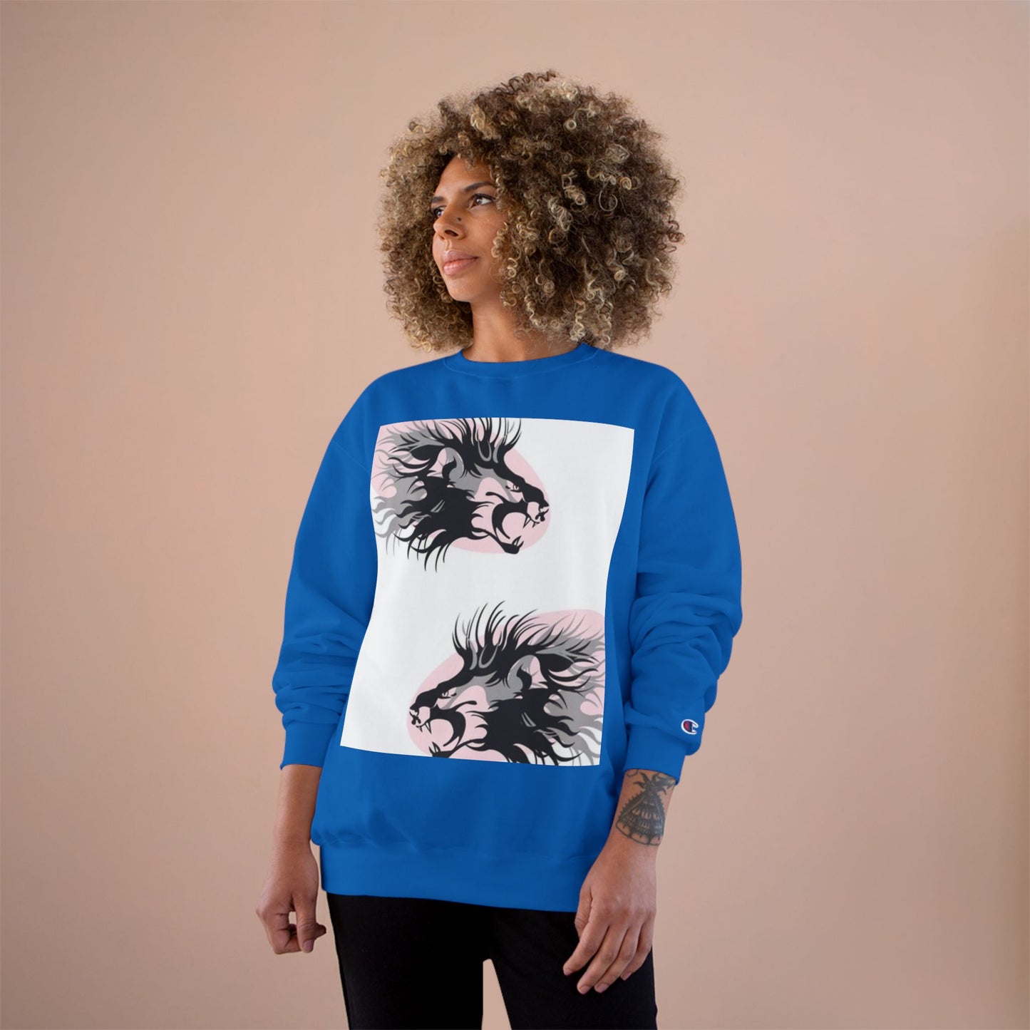 Fierce Lion Champion Sweatshirt - Bold Graphic, Unisex Casualwear
