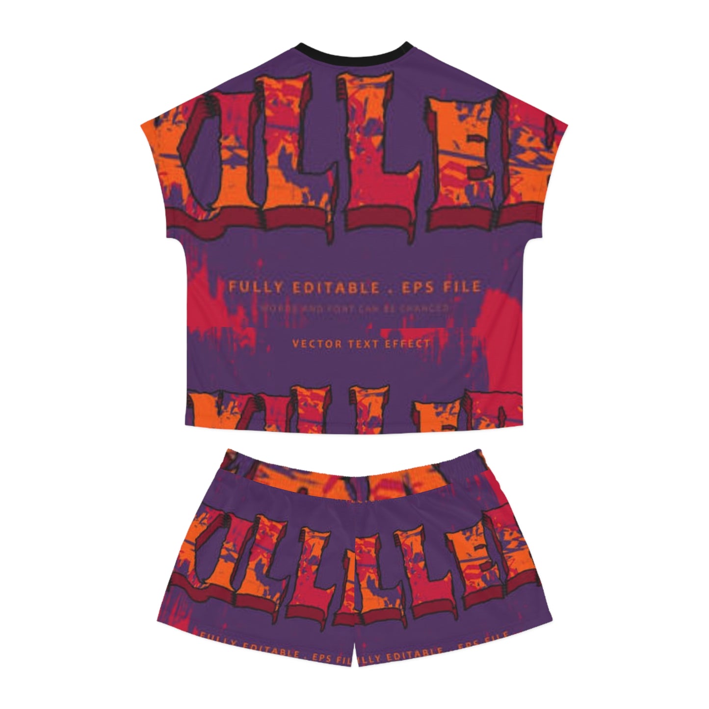 Vibrant Graphic Women’s Short Pajama Set - Bold Text Design