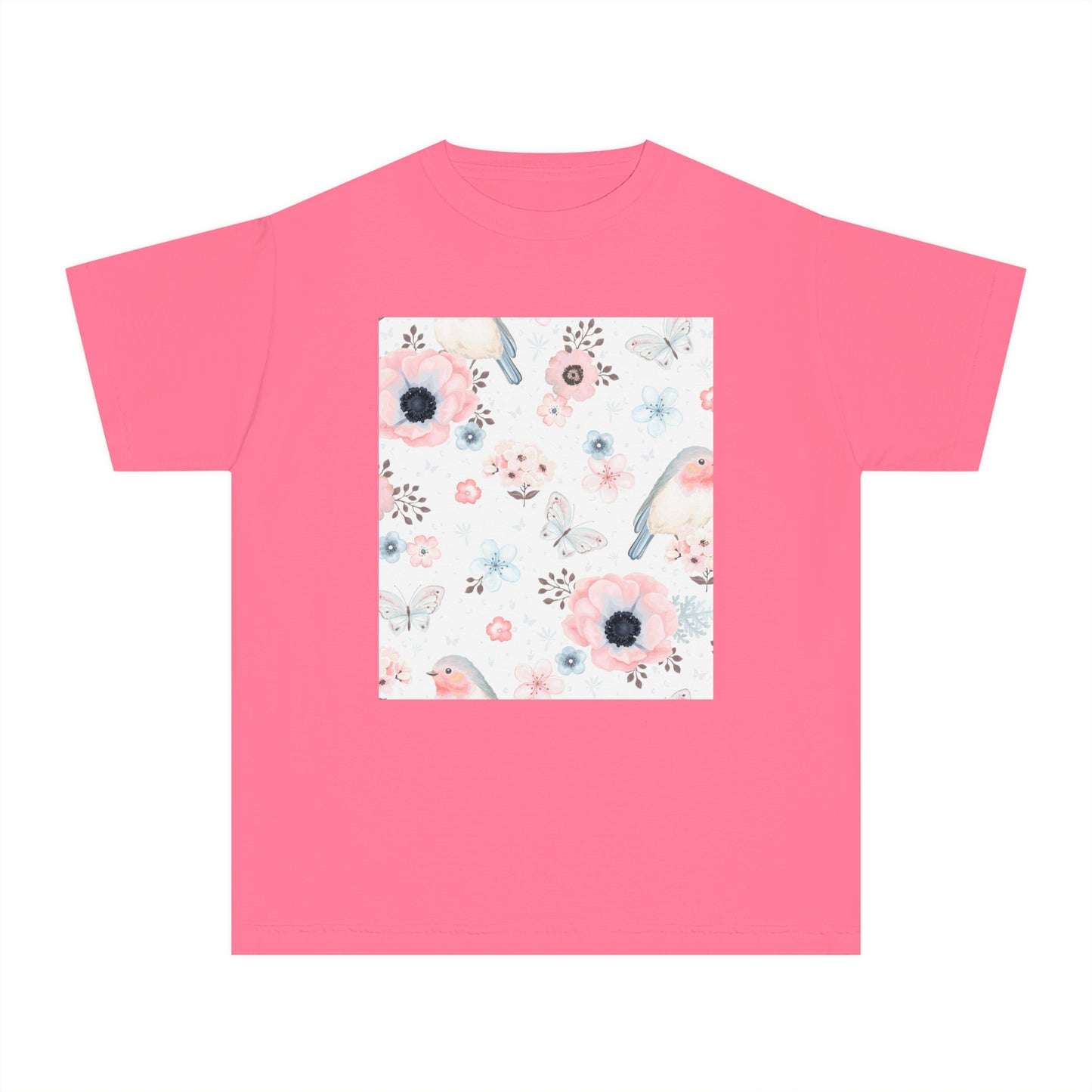 Floral Bird Youth Tee - Soft Midweight T-Shirt for Nature Lovers
