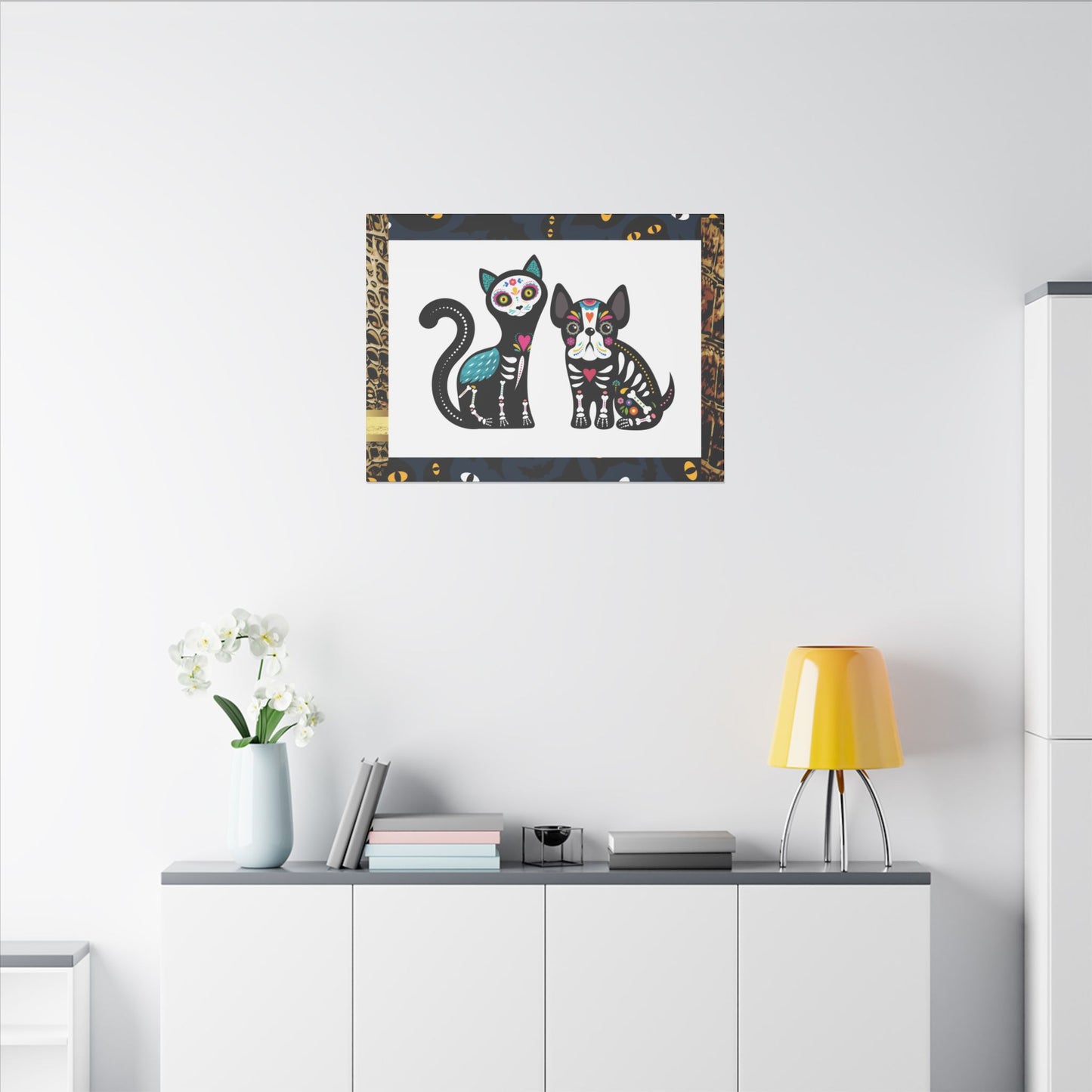 Day of the Dead Pet Canvas Art - Colorful Cat and Dog Wall Decor