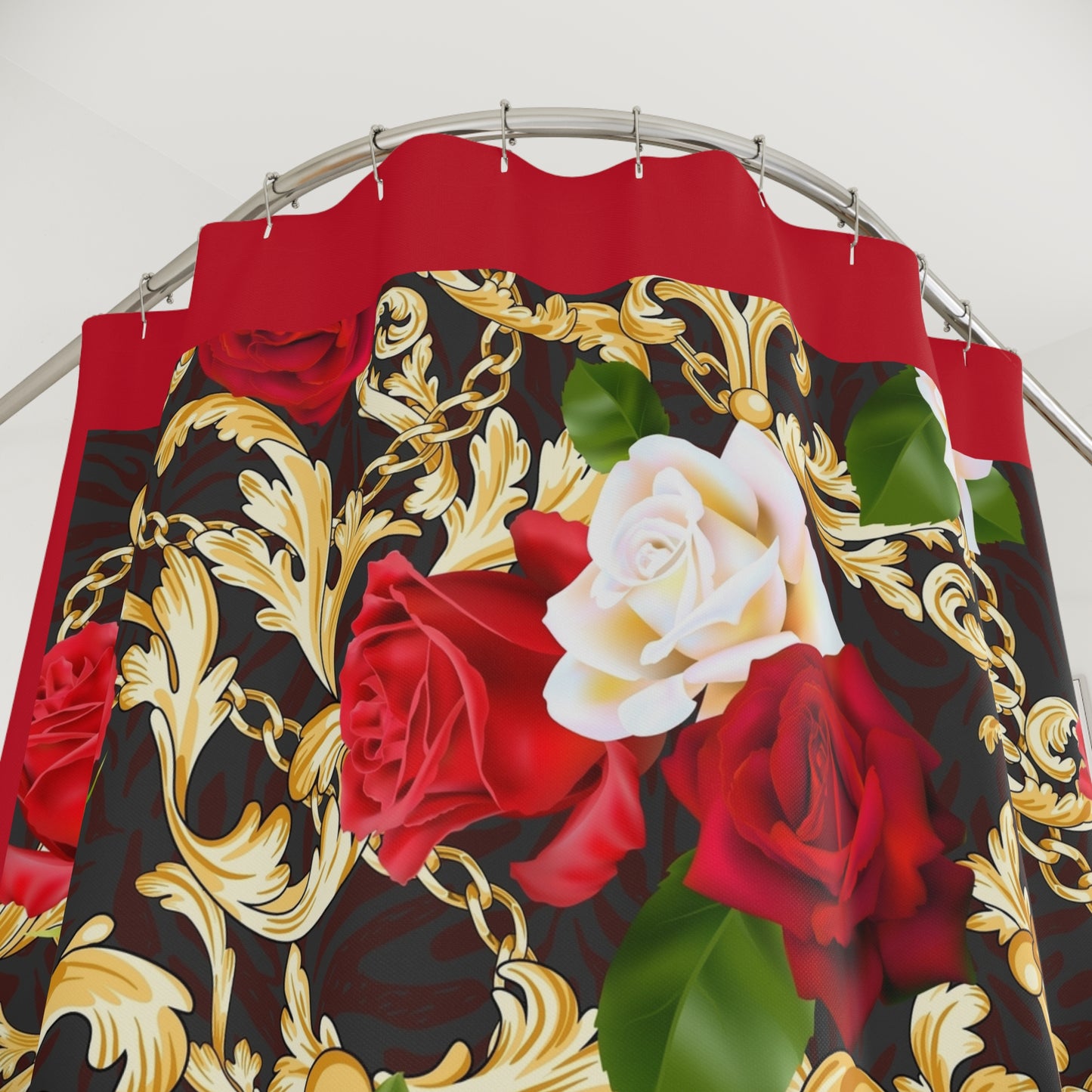 Elegant Floral Shower Curtains with Roses and Gold Accents