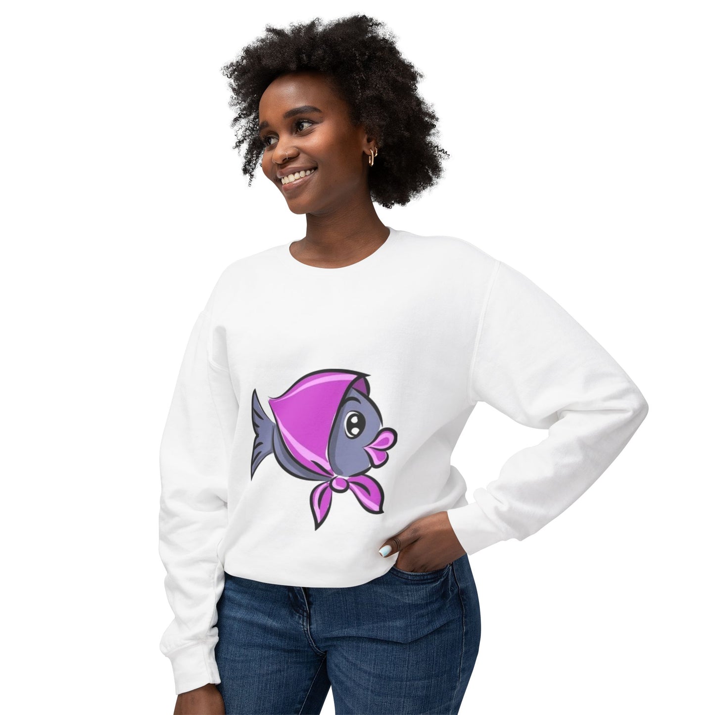 Cute Fish Design Unisex Lightweight Crewneck Sweatshirt
