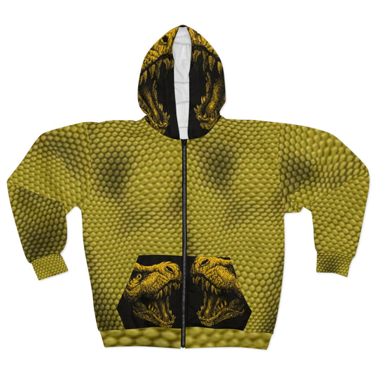 Dinosaur Textured Unisex Zip Hoodie - Retro Style for Animal Lovers
