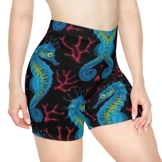 Colorful Seahorse Print Women's Biker Shorts - Stylish Activewear for Summer Adventures