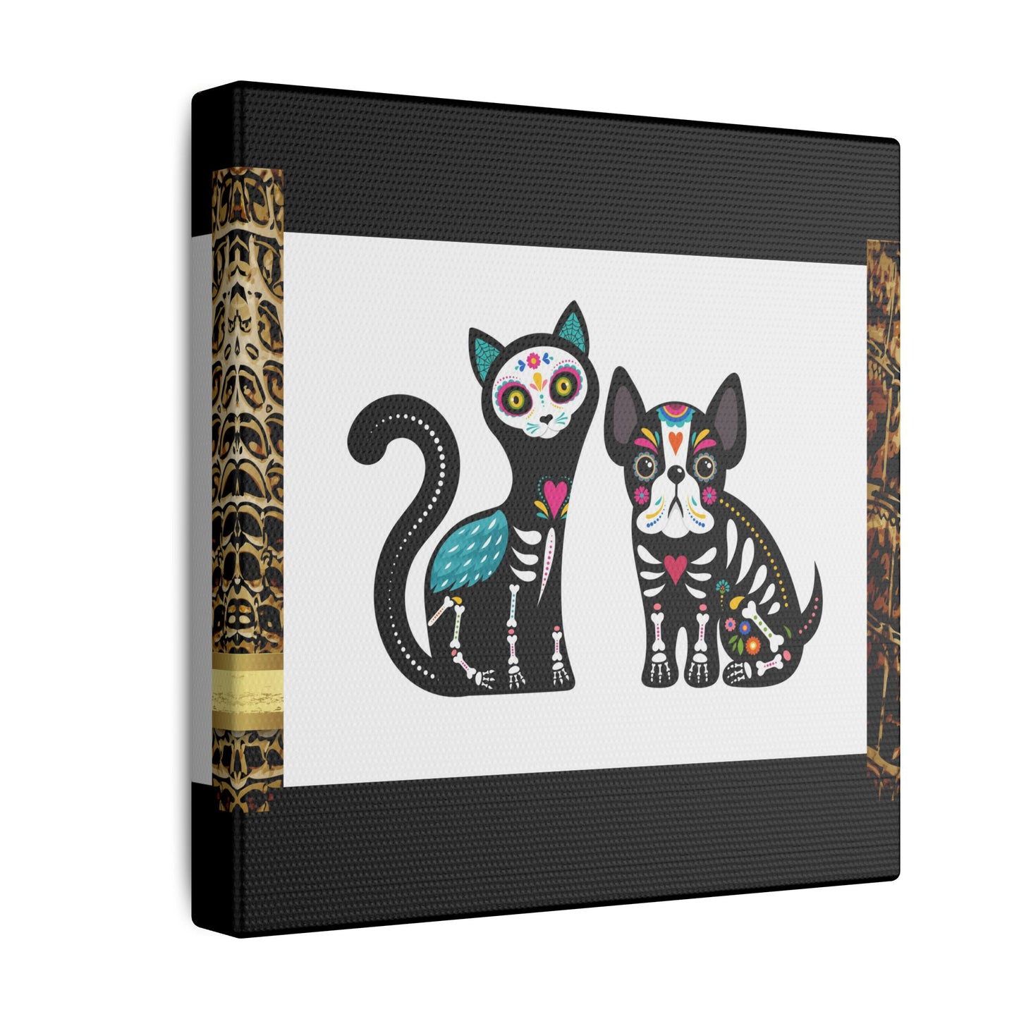 Day of the Dead Pet Canvas Art - Colorful Cat and Dog Wall Decor