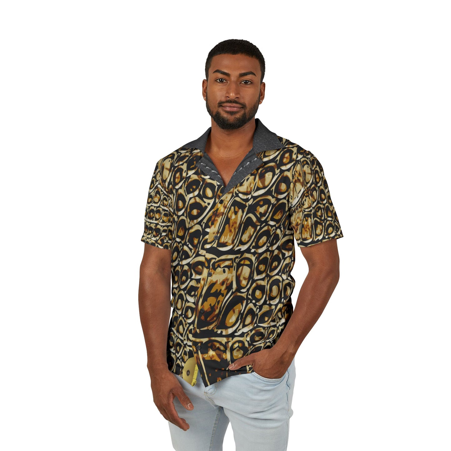 Men's Hawaiian Camp Shirt - Bold Crocodile Print, Casual Summer Wear