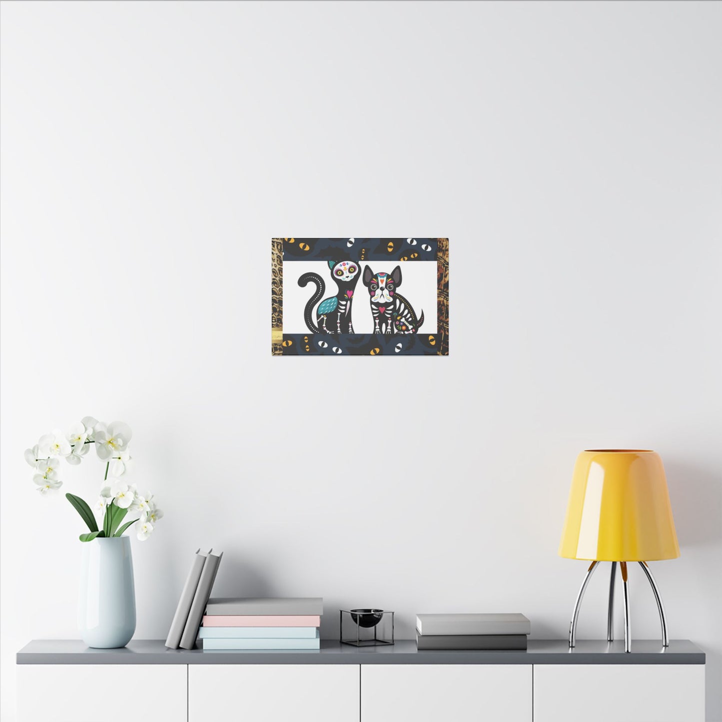 Day of the Dead Pet Canvas Art - Colorful Cat and Dog Wall Decor