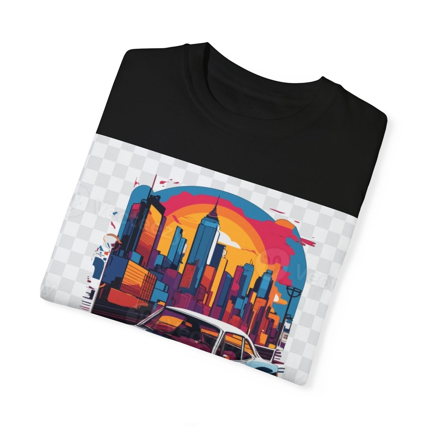 Retro Car Graphic Unisex T-Shirt - Colorful Cityscape Design