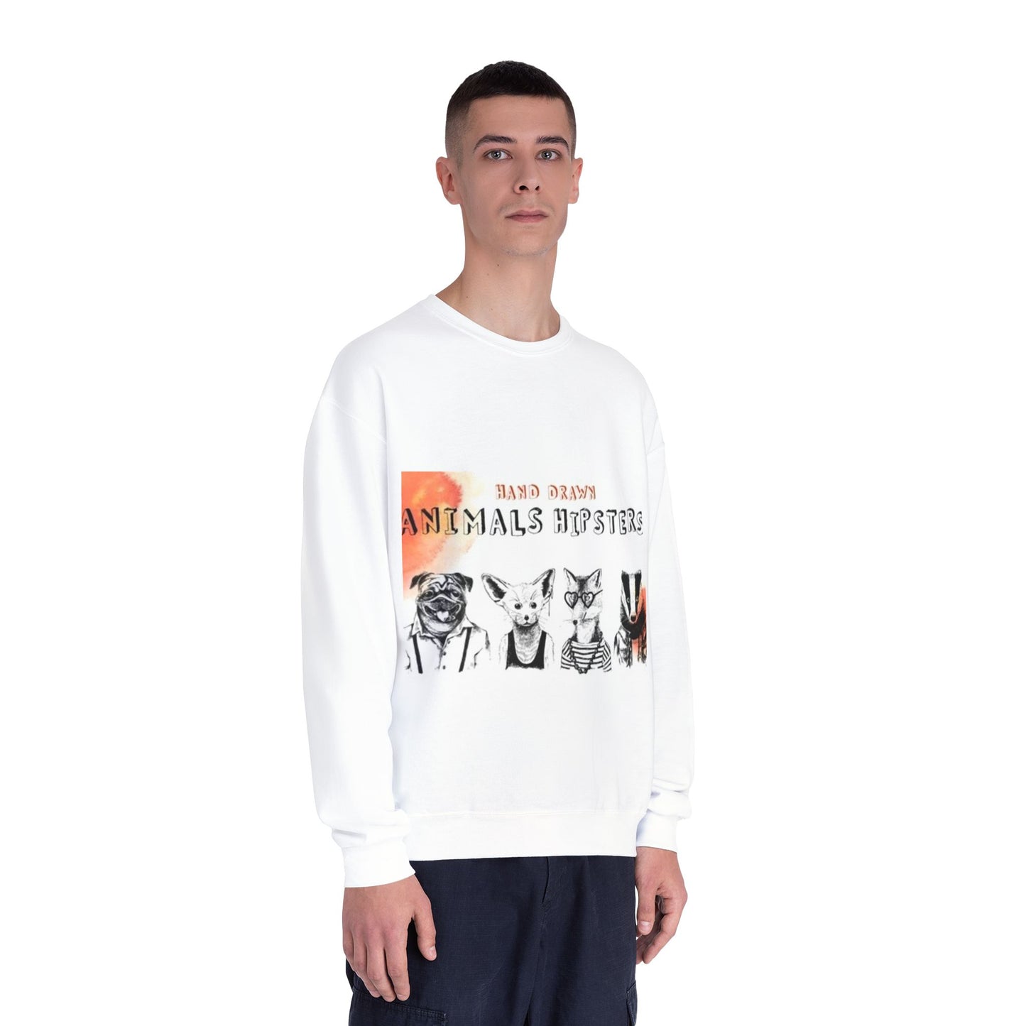Hand Drawn Animals Hipsters Unisex Crewneck Sweatshirt