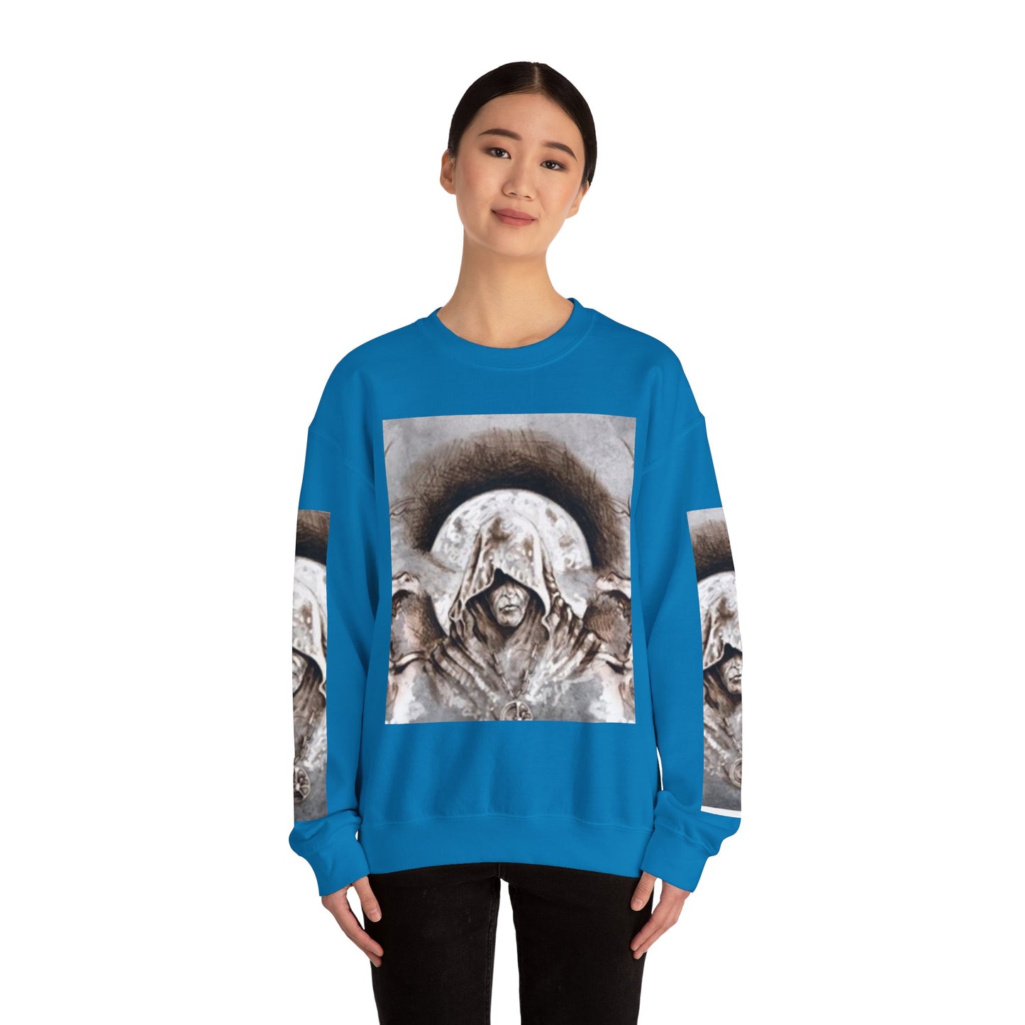 Mystical Hooded Figure Unisex Crewneck Sweatshirt - Fantasy Apparel for Dreamers