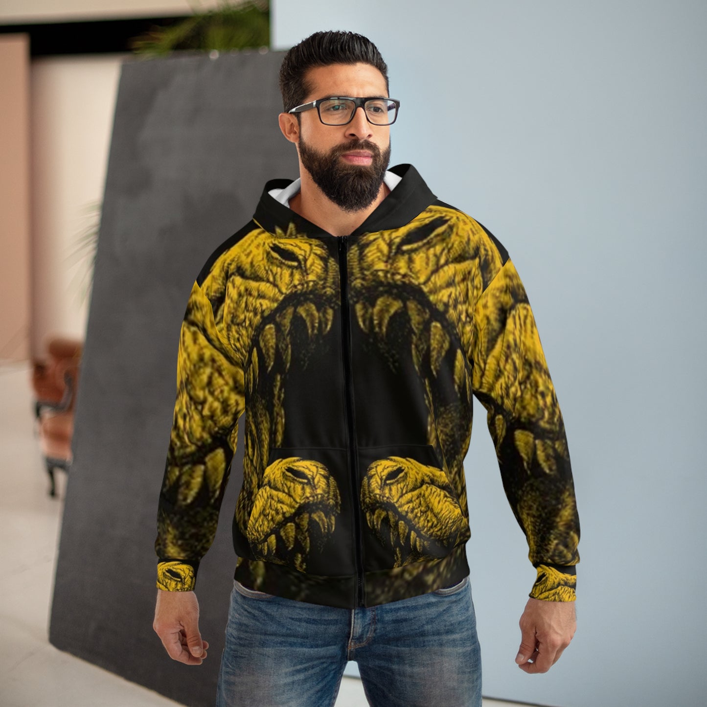 Unisex Zip Hoodie - Fierce Dragon Design for Bold Adventurers
