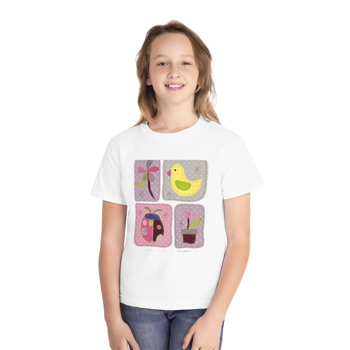 Whimsical Youth Midweight Tee with Cute Bird and Nature Designs