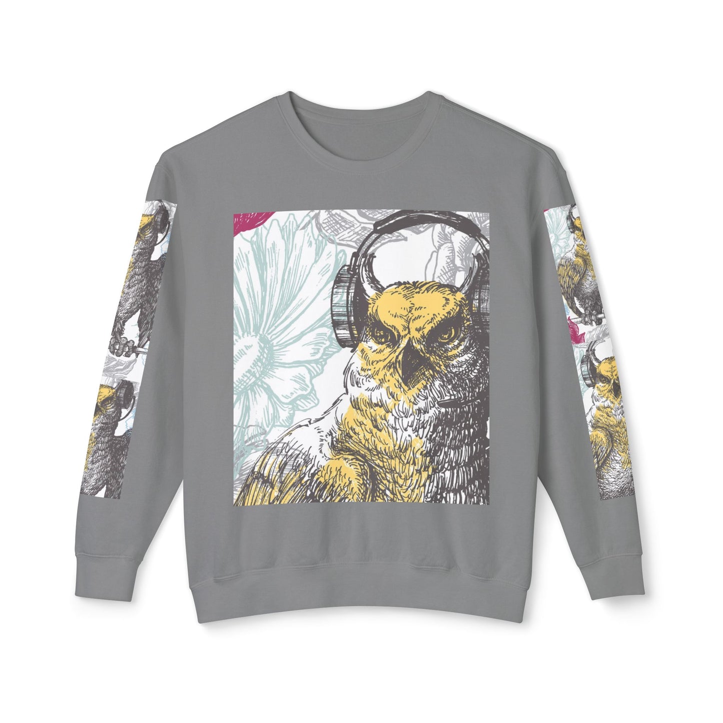 Music Lover's Owl Graphic Crewneck Sweatshirt - Unisex Lightweight Design
