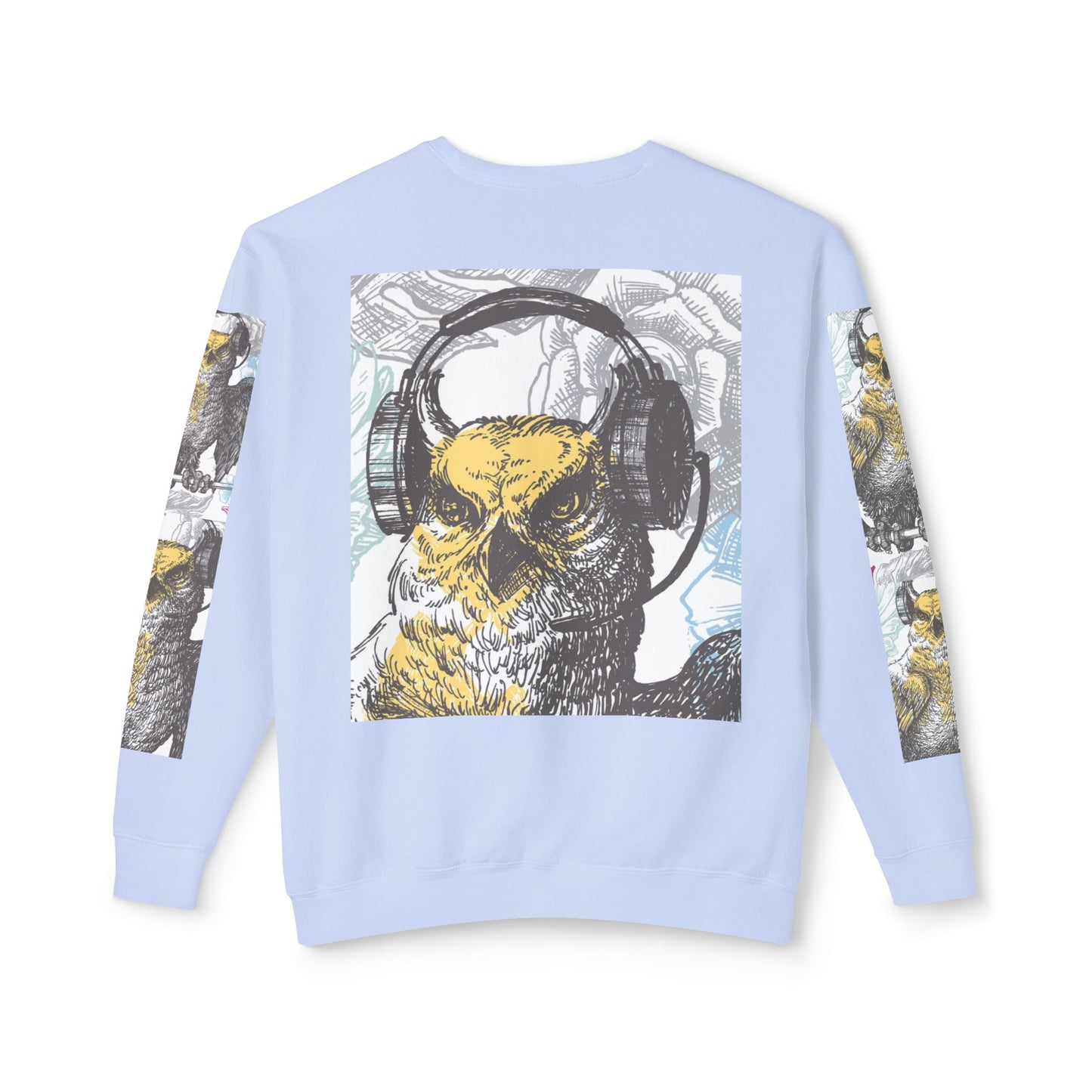 Music Lover's Owl Graphic Crewneck Sweatshirt - Unisex Lightweight Design