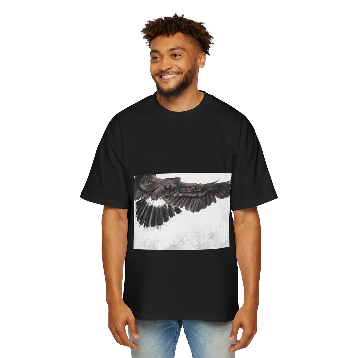 Men's Heavy Oversized Tee - Bold Eagle and Skull Print